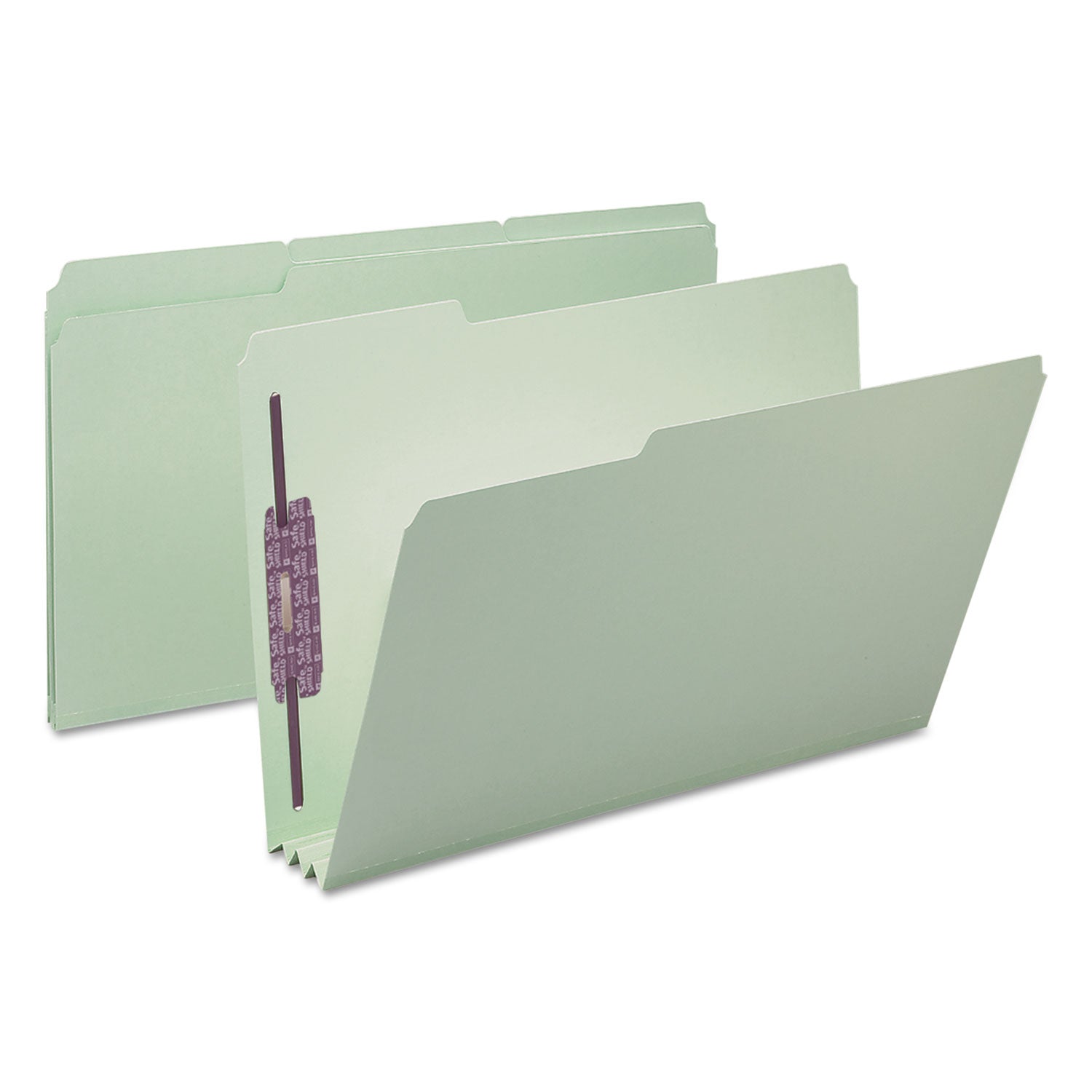 Smead 1/3 Tab Cut Legal Recycled Fastener Folder - 8 1/2" x 14" - 3" Expansion - 2 x 2S Fastener(s) - 2" for Folder - Top Tab Location - Assorted Tab Position - 25 pt. - Pressboard - Gray, Green - 100% Recycled - 25 / Box