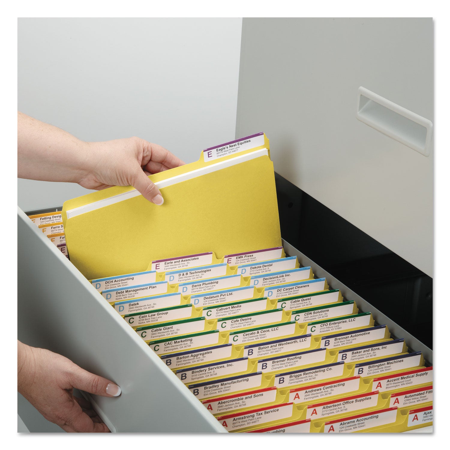 Smead Colored 1/3 Tab Cut Letter Recycled Top Tab File Folder - 8 1/2" x 11" - 1" Expansion - Top Tab Location - Assorted Tab Position - 25 pt. - Pressboard - Yellow - Rounded Corner, Wear Resistant, Tear Resistant - 100% Recycled - 25 / Box