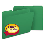 Smead Colored 1/3 Tab Cut Letter Recycled Top Tab File Folder - 8 1/2" x 11" - 1" Expansion - Top Tab Location - Assorted Tab Position - 25 pt. - Pressboard - Green - Tear Resistant, Wear Resistant - 100% Recycled - 25 / Box