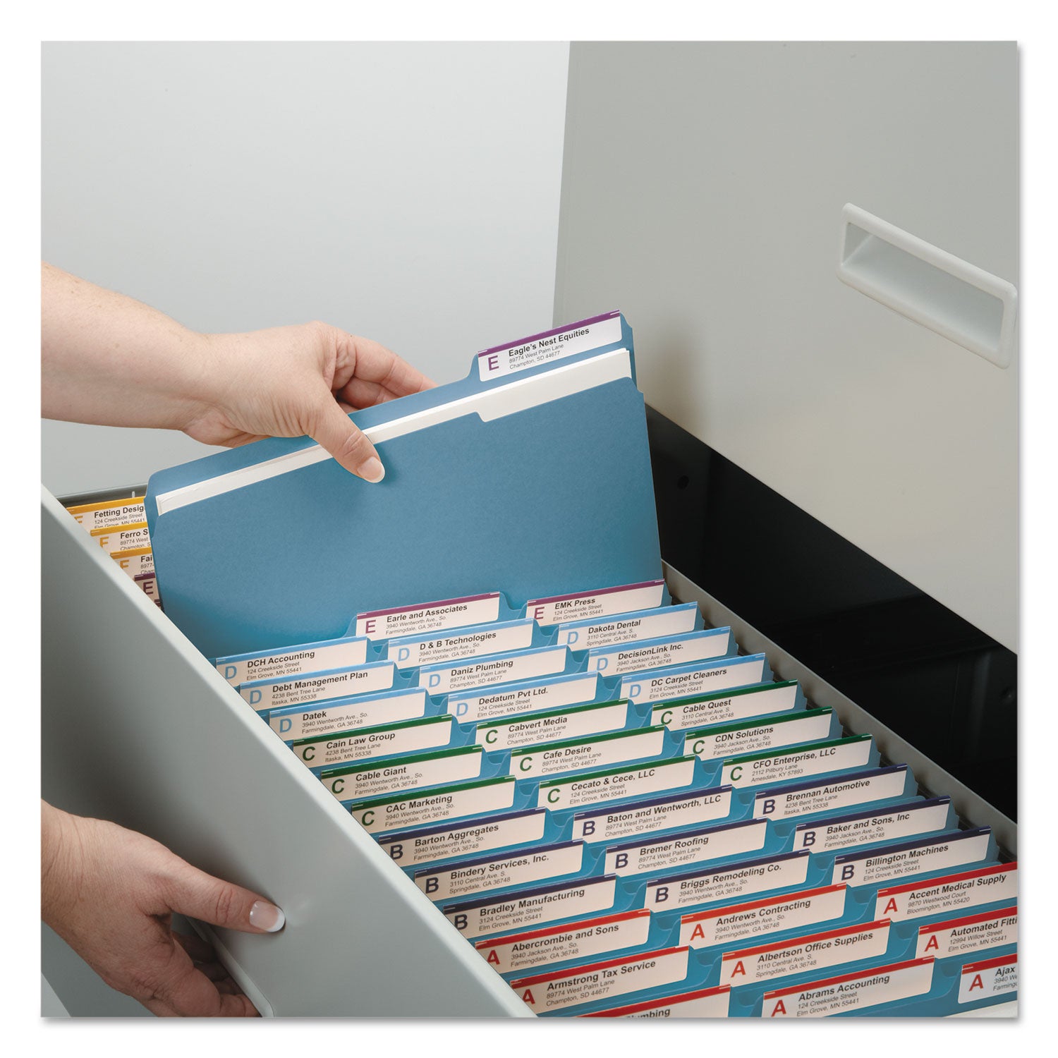 Smead Colored 1/3 Tab Cut Letter Recycled Top Tab File Folder - 8 1/2" x 11" - 1" Expansion - Top Tab Location - Assorted Tab Position - 25 pt. - Pressboard - Blue - Rounded Corner, Tear Resistant, Wear Resistant - 100% Recycled - 25 / Box