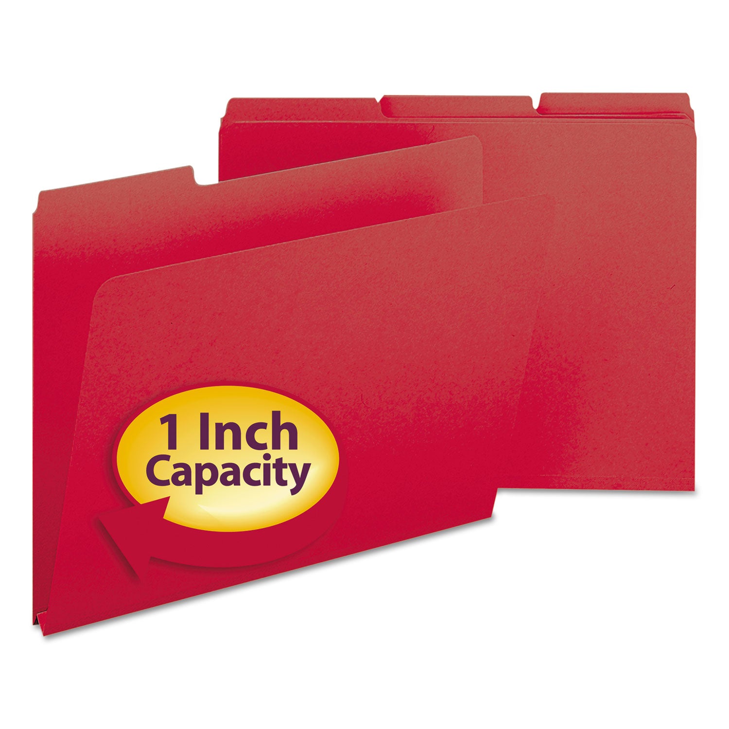 Smead Colored 1/3 Tab Cut Letter Recycled Top Tab File Folder - 8 1/2" x 11" - 1" Expansion - Top Tab Location - Assorted Tab Position - 25 pt. - Pressboard - Bright Red - Rounded Corner, Tear Resistant, Wear Resistant - 100% Recycled - 25 / Box