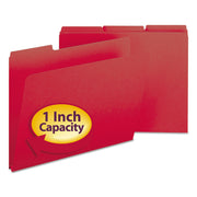 Smead Colored 1/3 Tab Cut Letter Recycled Top Tab File Folder - 8 1/2" x 11" - 1" Expansion - Top Tab Location - Assorted Tab Position - 25 pt. - Pressboard - Bright Red - Rounded Corner, Tear Resistant, Wear Resistant - 100% Recycled - 25 / Box