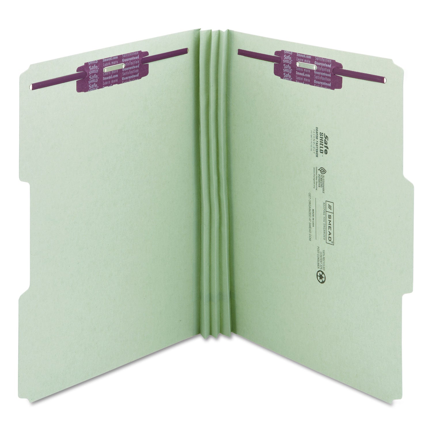 Smead 1/3 Tab Cut Legal Recycled Fastener Folder - 8 1/2" x 14" - 3" Expansion - 2 x 2S Fastener(s) - 2" for Folder - Top Tab Location - Assorted Tab Position - 25 pt. - Pressboard - Gray, Green - 100% Recycled - 25 / Box