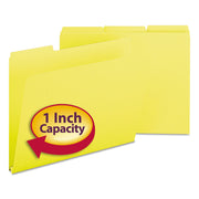 Smead Colored 1/3 Tab Cut Letter Recycled Top Tab File Folder - 8 1/2" x 11" - 1" Expansion - Top Tab Location - Assorted Tab Position - 25 pt. - Pressboard - Yellow - Rounded Corner, Wear Resistant, Tear Resistant - 100% Recycled - 25 / Box