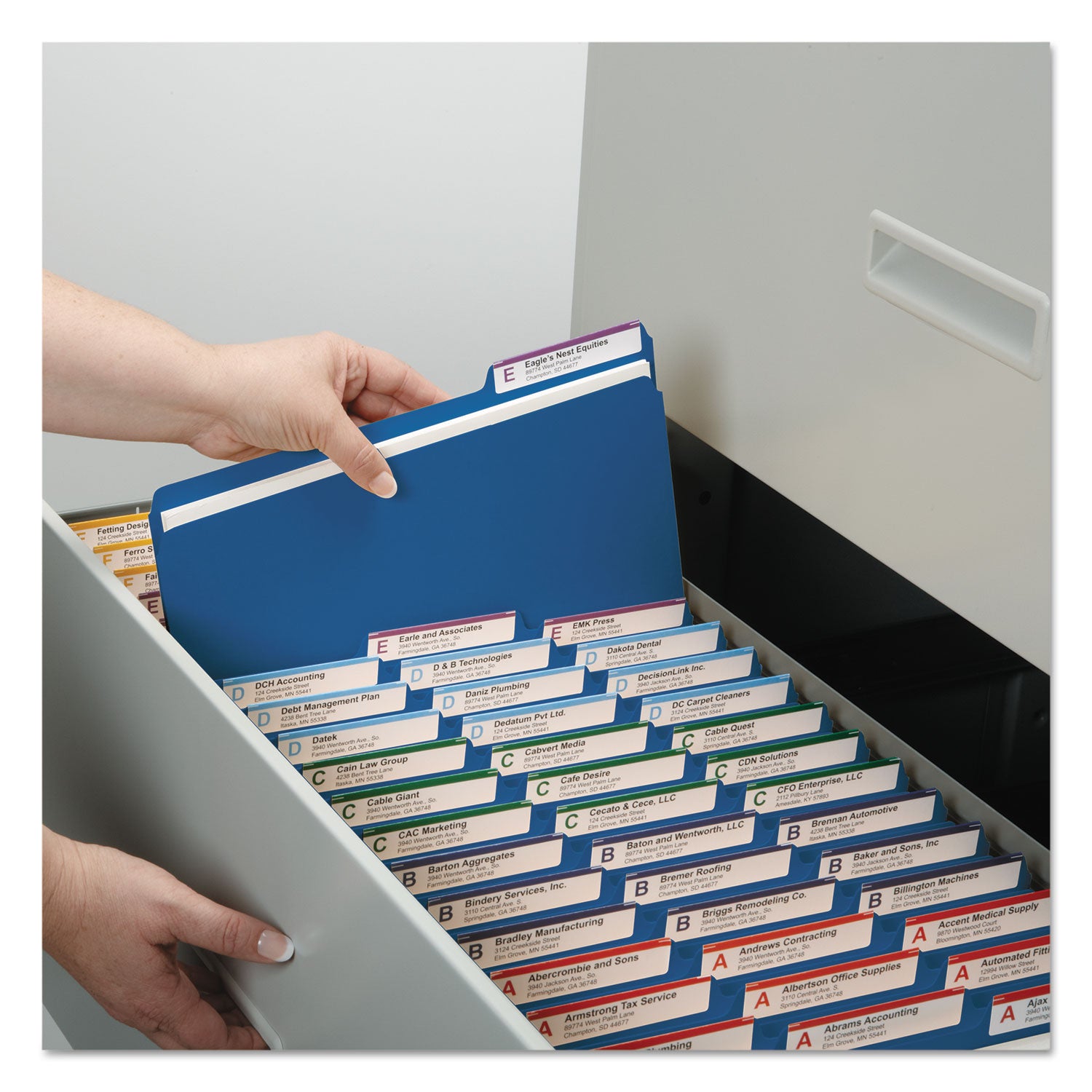 Smead Colored 1/3 Tab Cut Letter Recycled Top Tab File Folder - 8 1/2" x 11" - 1" Expansion - Top Tab Location - Assorted Tab Position - 25 pt. - Pressboard - Dark Blue - Rounded Corner, Tear Resistant, Wear Resistant - 100% Recycled - 25 / Box
