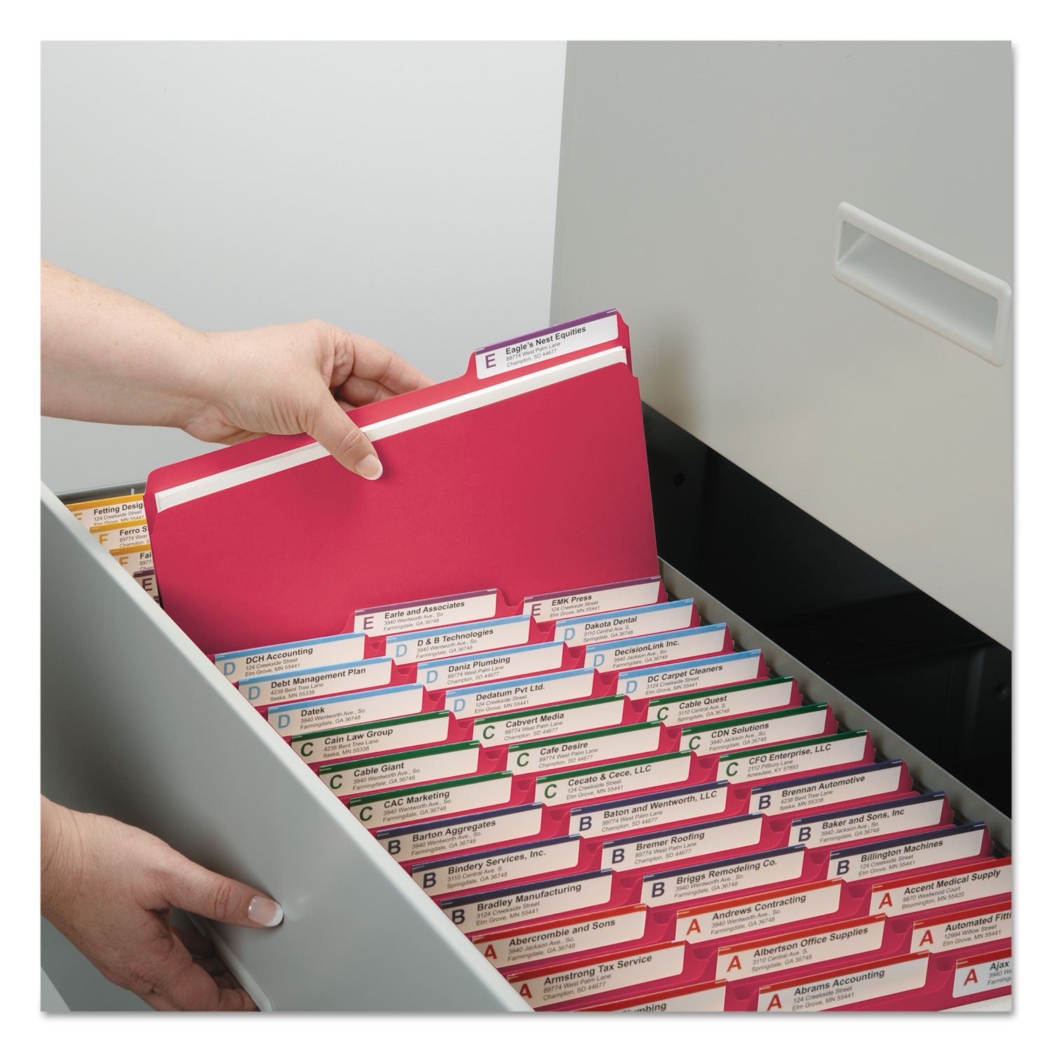 Smead Colored 1/3 Tab Cut Letter Recycled Top Tab File Folder - 8 1/2" x 11" - 1" Expansion - Top Tab Location - Assorted Tab Position - 25 pt. - Pressboard - Bright Red - Rounded Corner, Tear Resistant, Wear Resistant - 100% Recycled - 25 / Box