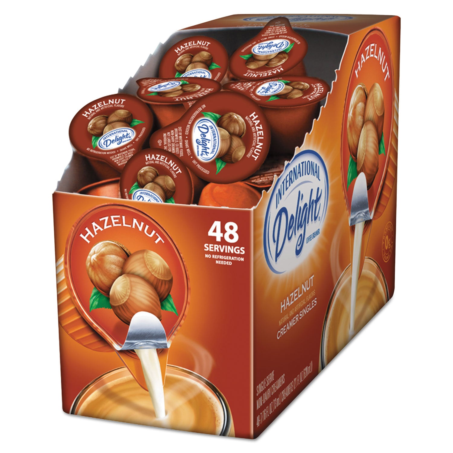 Flavored Liquid Non-Dairy Coffee Creamer, Hazelnut, 0.44 oz Mini Cups, 48/Box