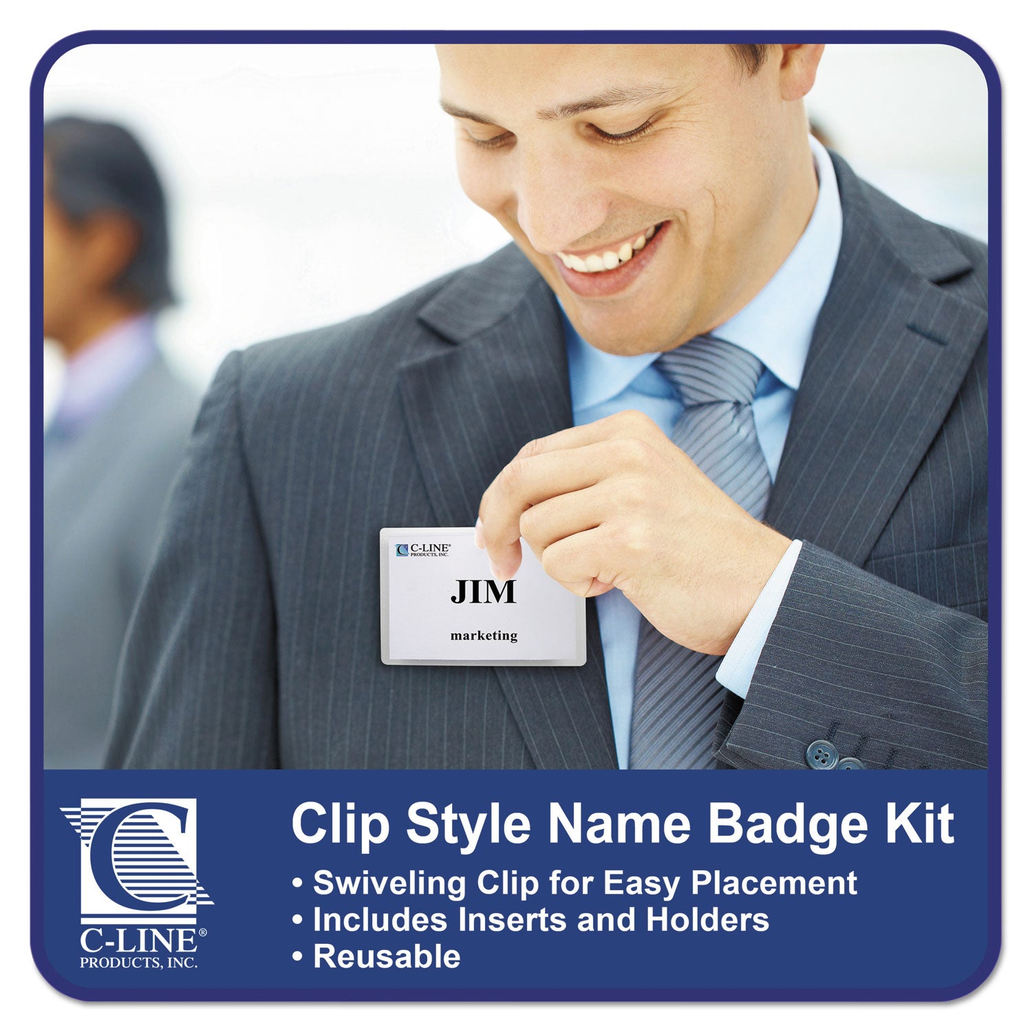 Clip Style Name Badge Holder Kit, Sealed Holders with Inserts, 3-1/2" x 2-1/4", Box of 50