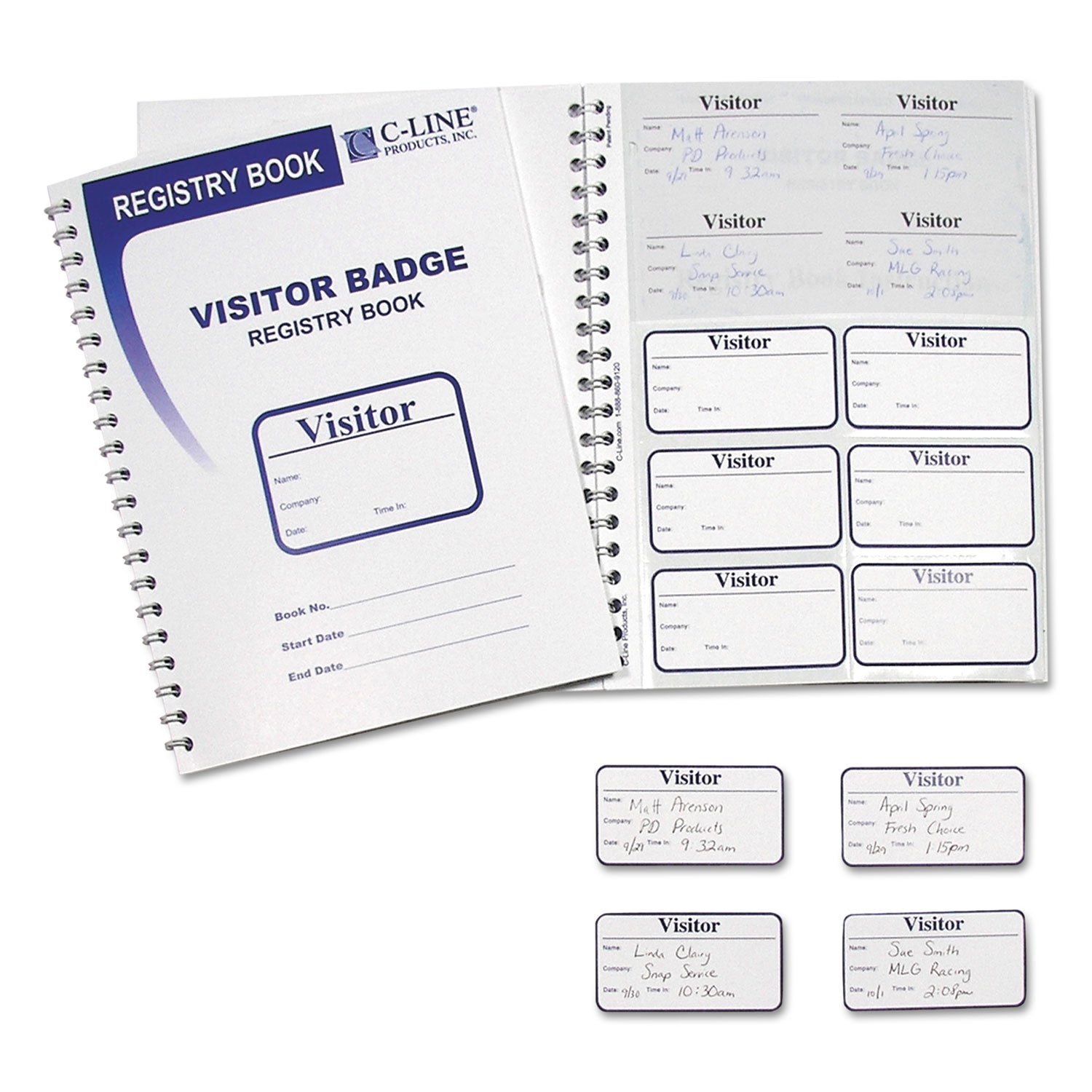 Visitor Badges with Registry Log, 3-5/8" x 1-7/8" Badge Size, 150 Badges & Log Book