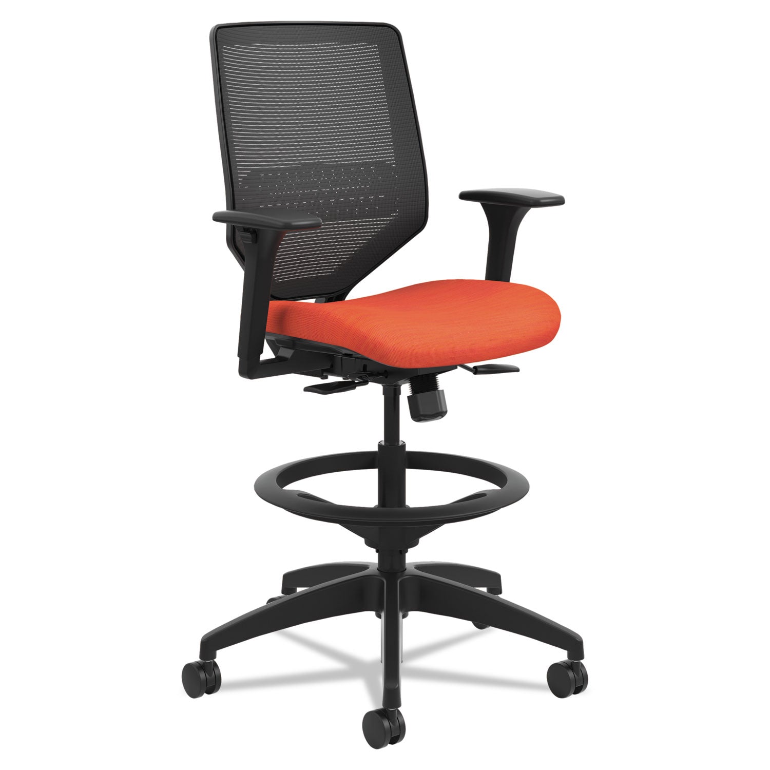 HON Solve Sitting Stool - Fabric Seat Material - Black Back Color - Mesh Back Material - Black Frame Color - Mid Back - 5-star Base - Bittersweet - 1 Each