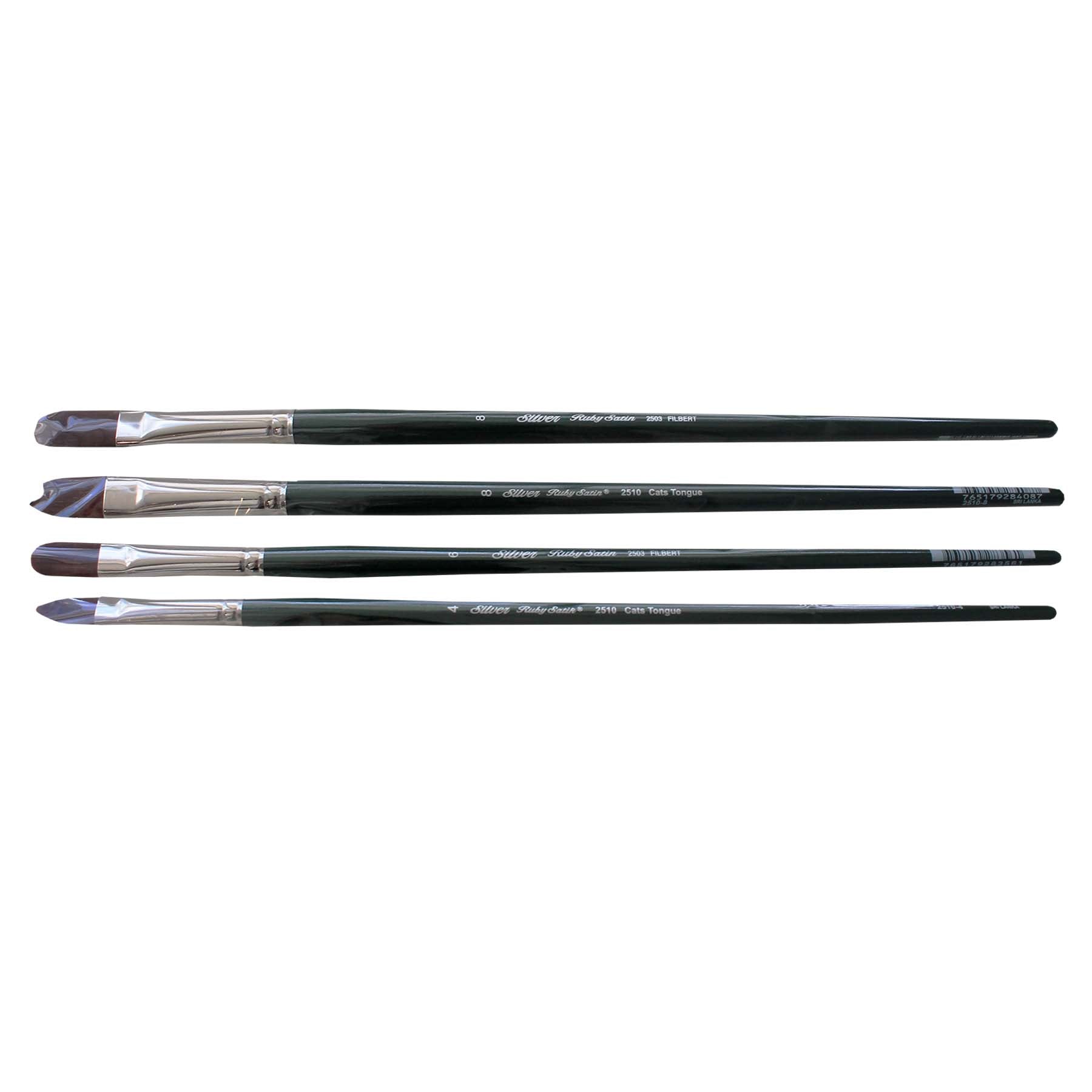 Ruby Satin Cats Tongues, 4 Brushes