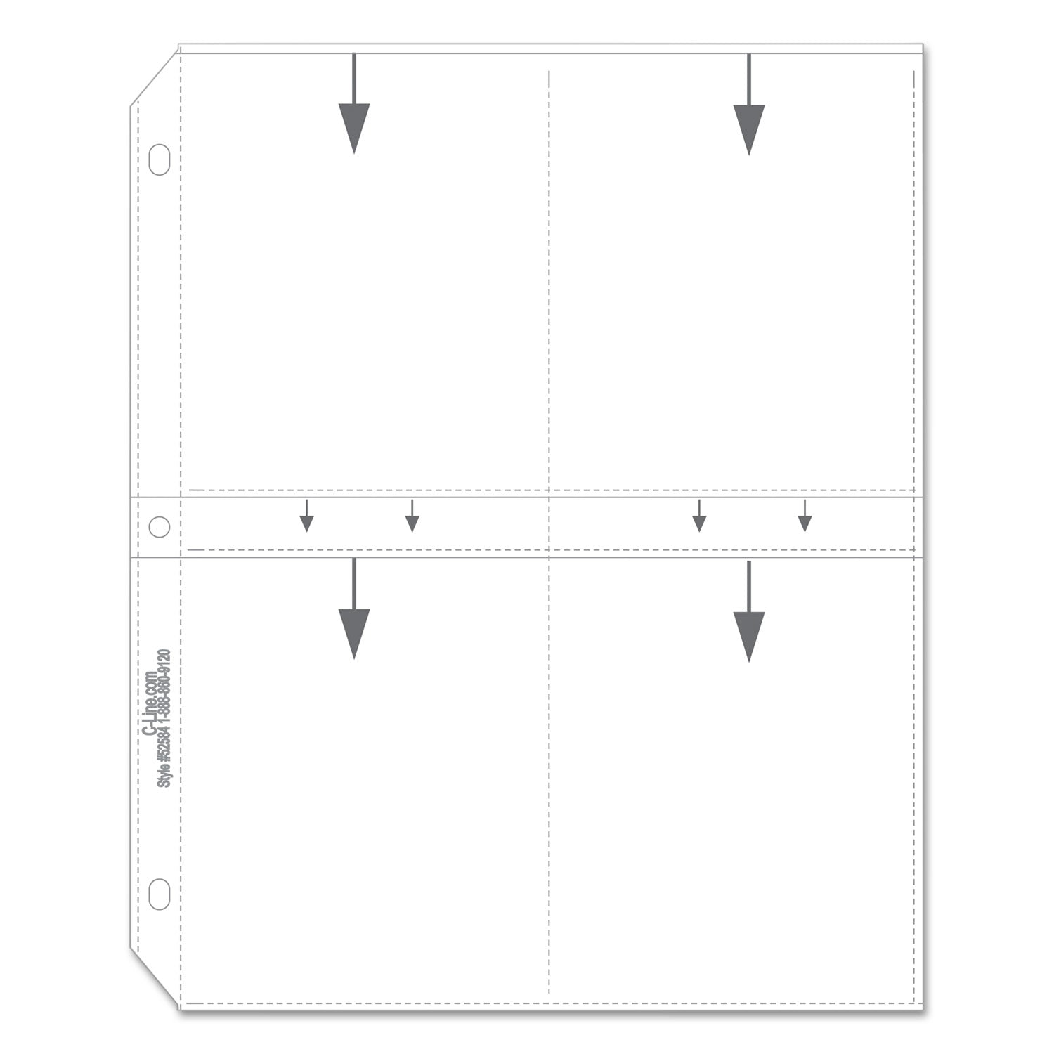 Clear Photo Pages for Eight 3.5 x 5 Photos, 3-Hole Punched, 11.25 x 8.13, 50/Box