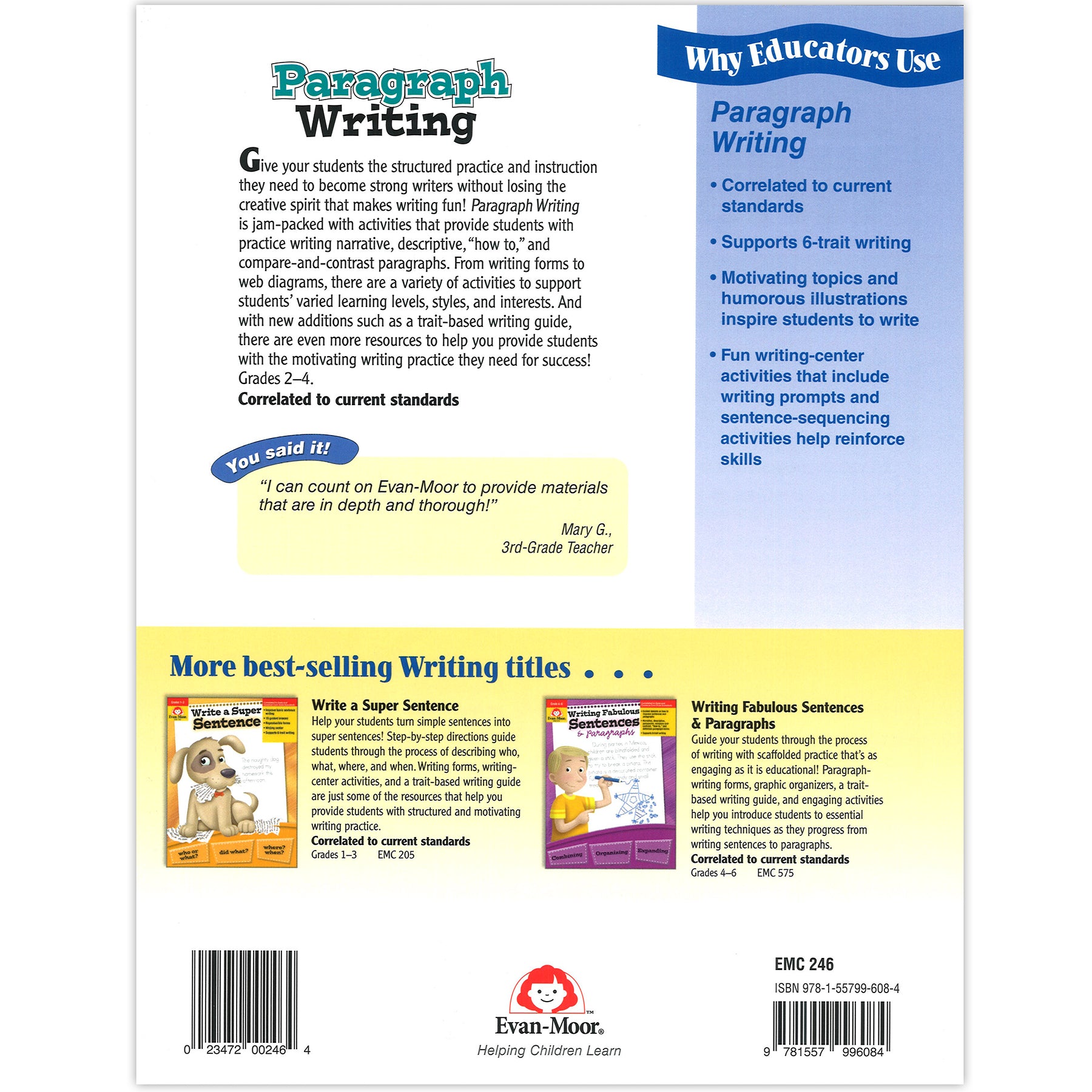 Paragraph Writing, Grades 2-4 , Teacher Reproducibles, Print