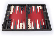 Backgammon  Sets Black Stained Wood With Leatherette Interior, Red, Black & Cream Interior