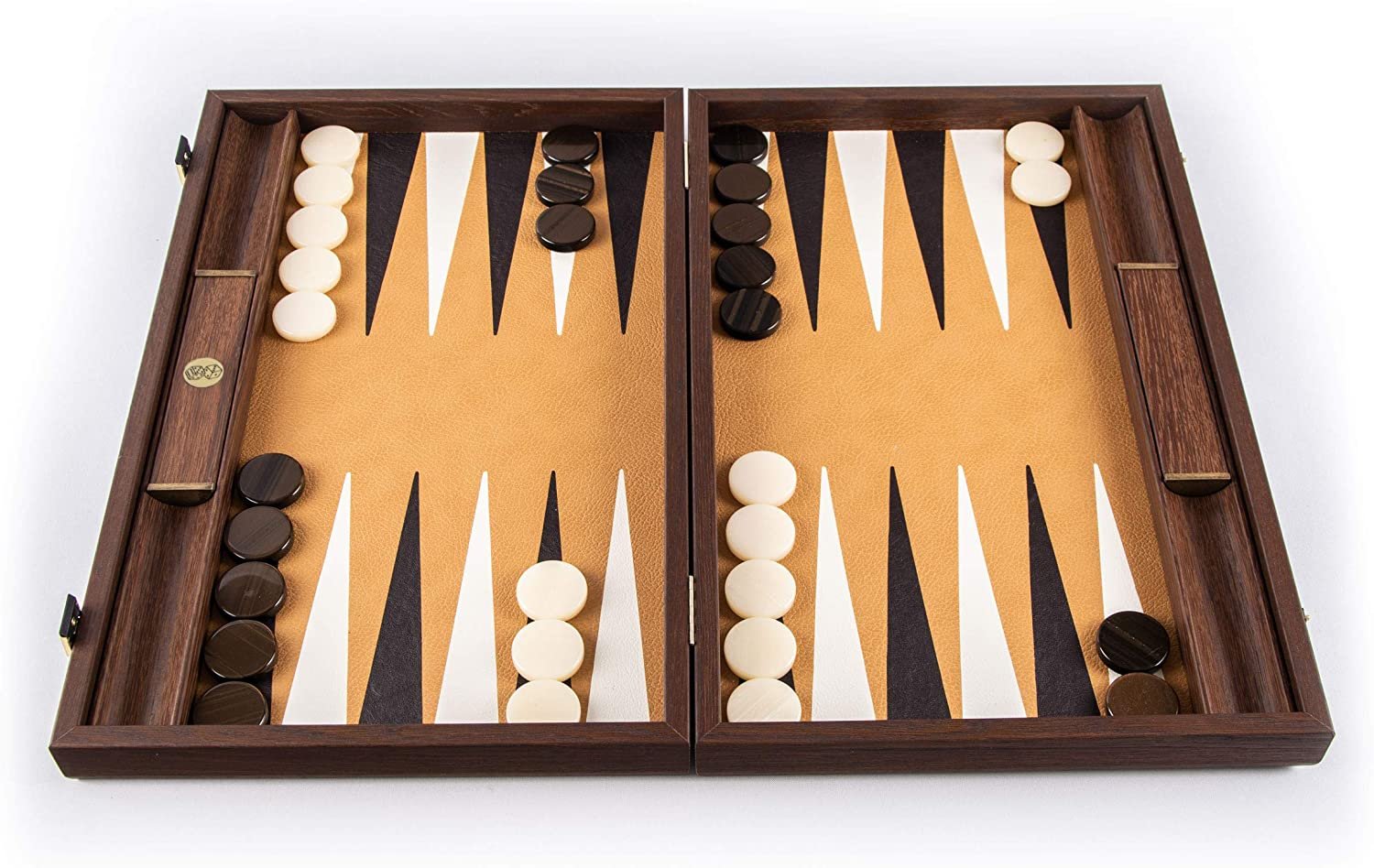 Luxury Wood Backgammon Set with Leatherette Interior - 19 inches - Handcrafted in Greece
