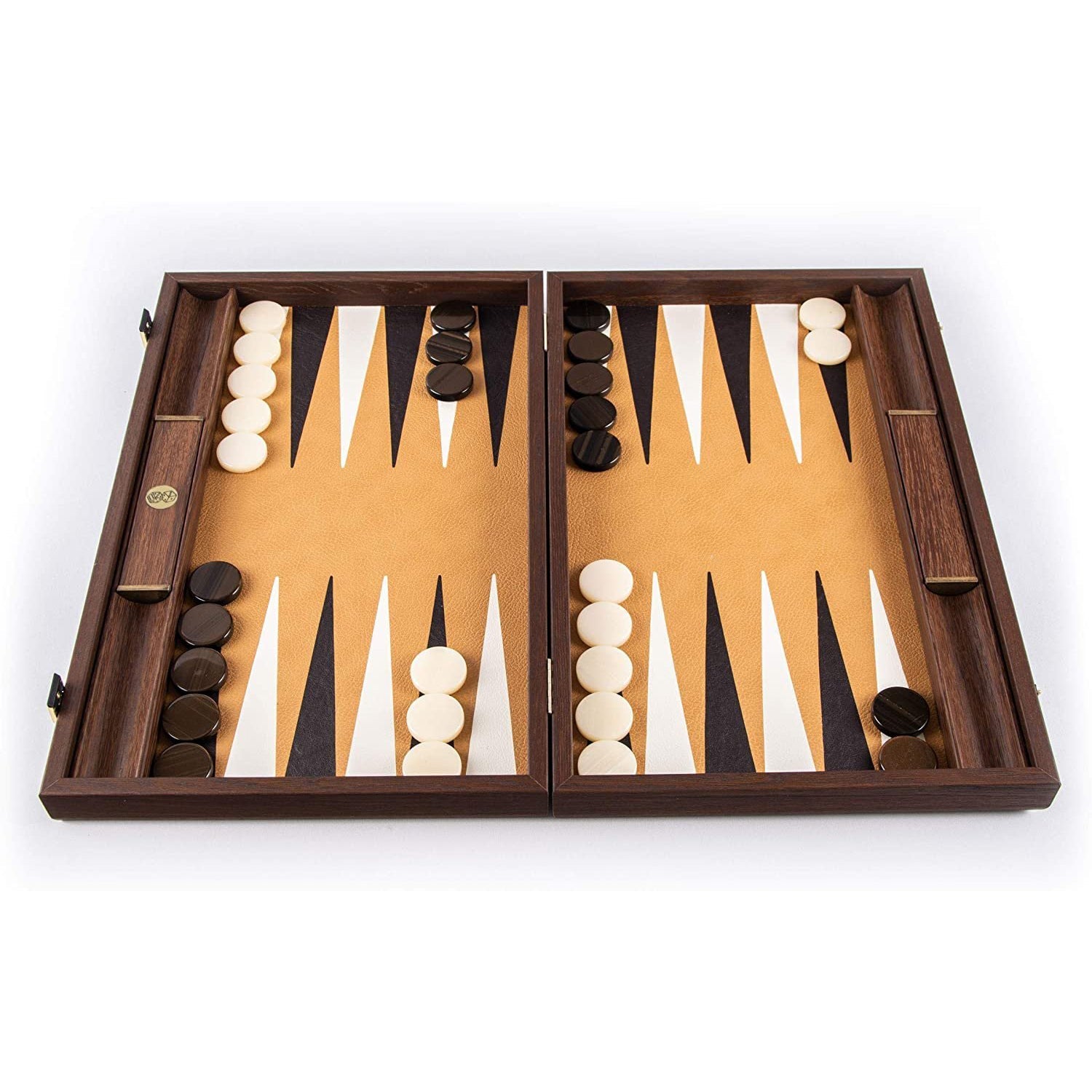 Backgammon  Sets Dark Brown Wood With Leatherette Interior, Natural, Black & Cream Interior