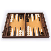 Backgammon  Sets Dark Brown Wood With Leatherette Interior, Natural, Black & Cream Interior