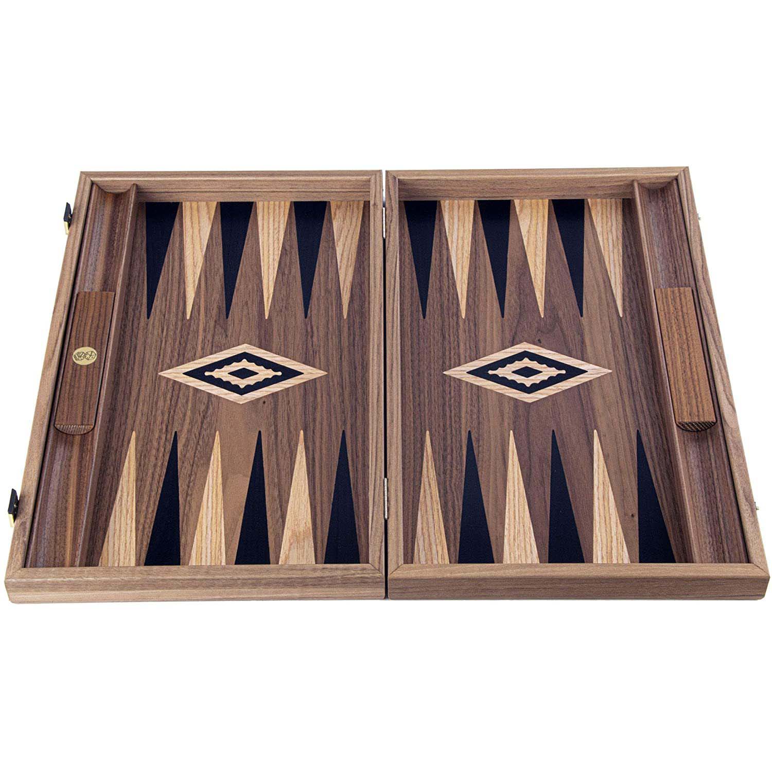 Luxury American Walnut with Inlay Wood Backgammon Set - 19 inches - Handcrafted in Greece