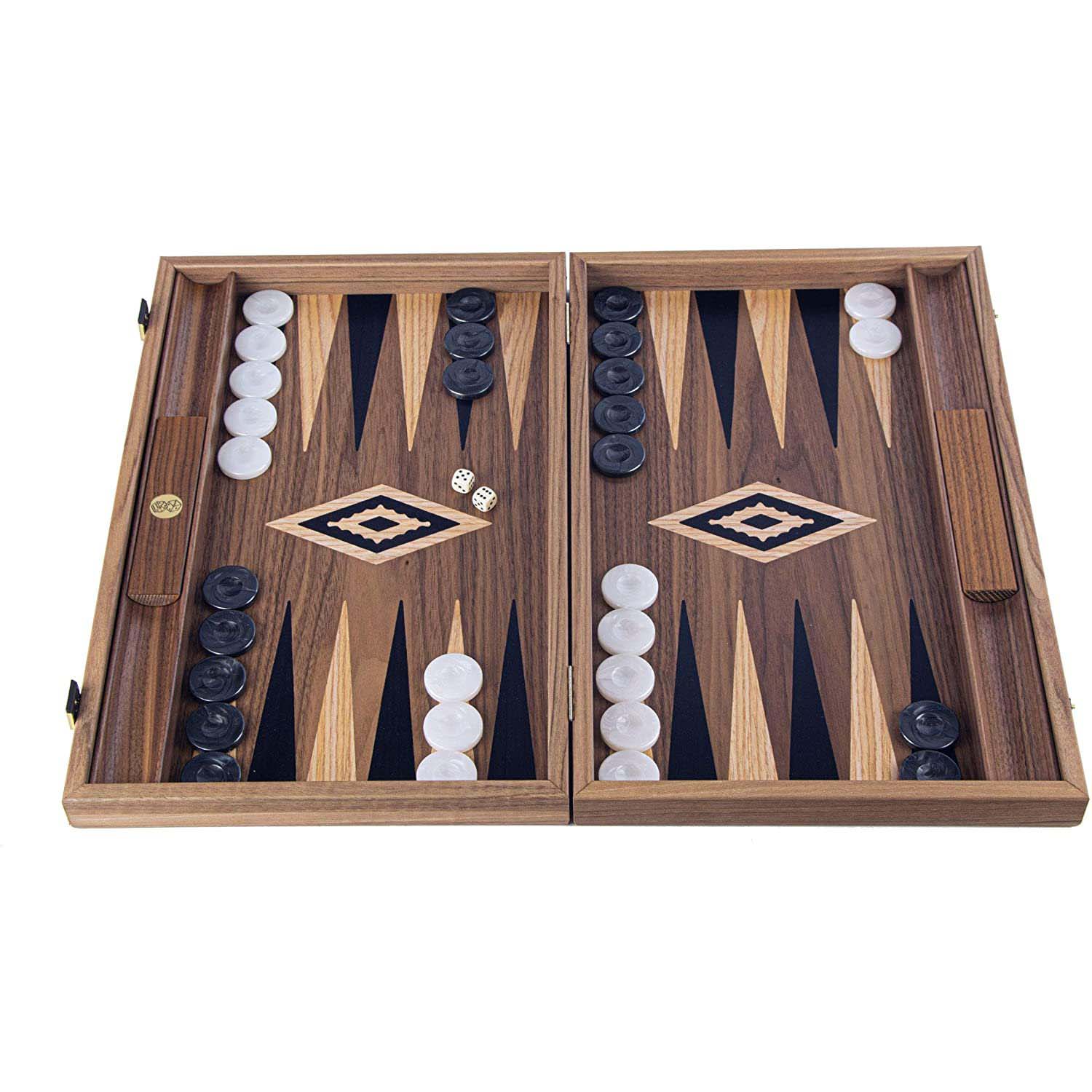 Luxury American Walnut with Inlay Wood Backgammon Set - 19 inches - Handcrafted in Greece