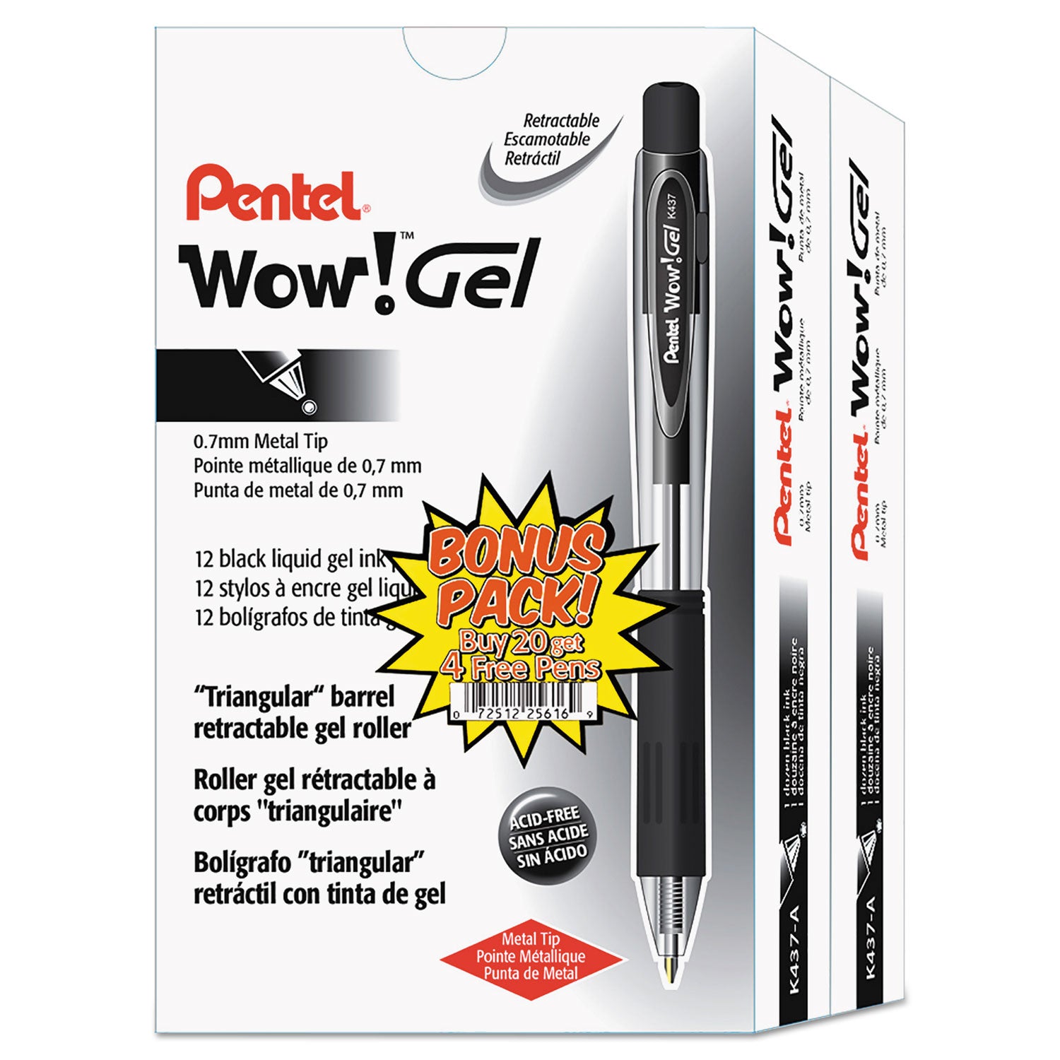 Pentel Wow! Gel Pens - Medium Pen Point - Retractable - Black Ink - Gel-based - Transparent Black Barrel - 24 / Pack
