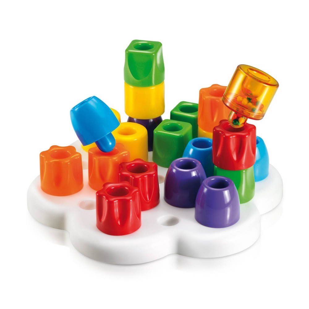 Quercetti: Chunky Peggy - 22pc Peg Blocks Stacking Toy  Shapes Sorting Set  Colorful Building  Rattle Block  Original Daisy Basket  Baby & Toddler 1+