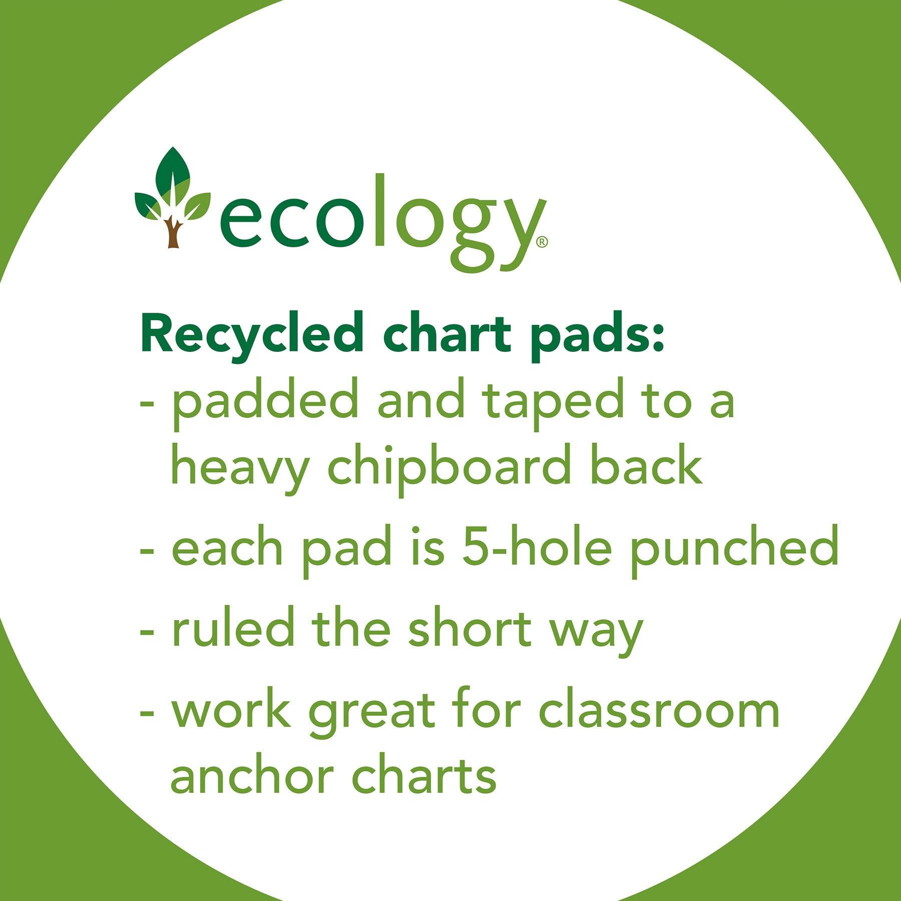 Recycled Chart Pad, Cursive Cover, 1" Ruled, 24" x 32", 70 Sheets