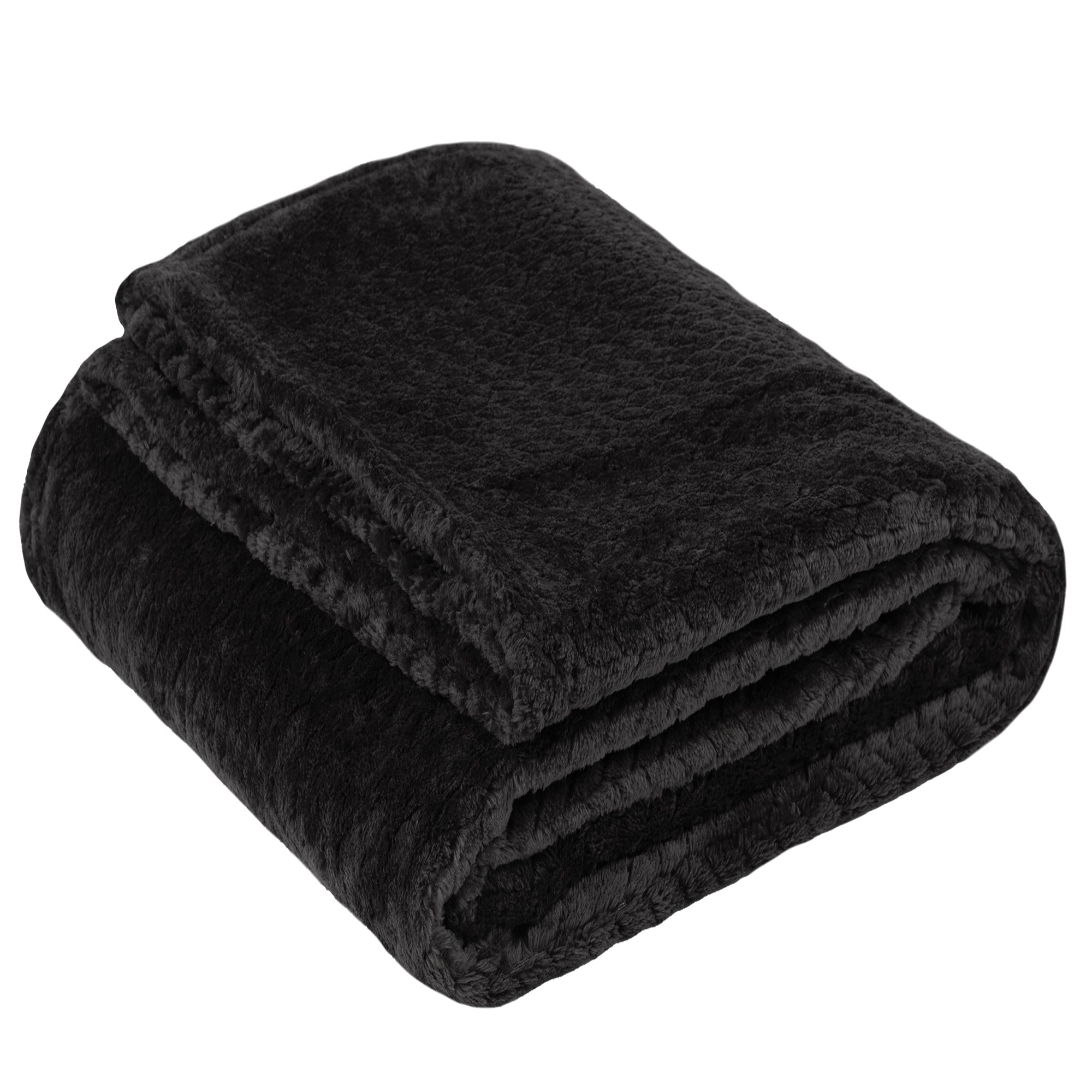 Soft Fleece Waffle Blankets 50" x 60" (250 GSM) - Black - 24 in the Pack