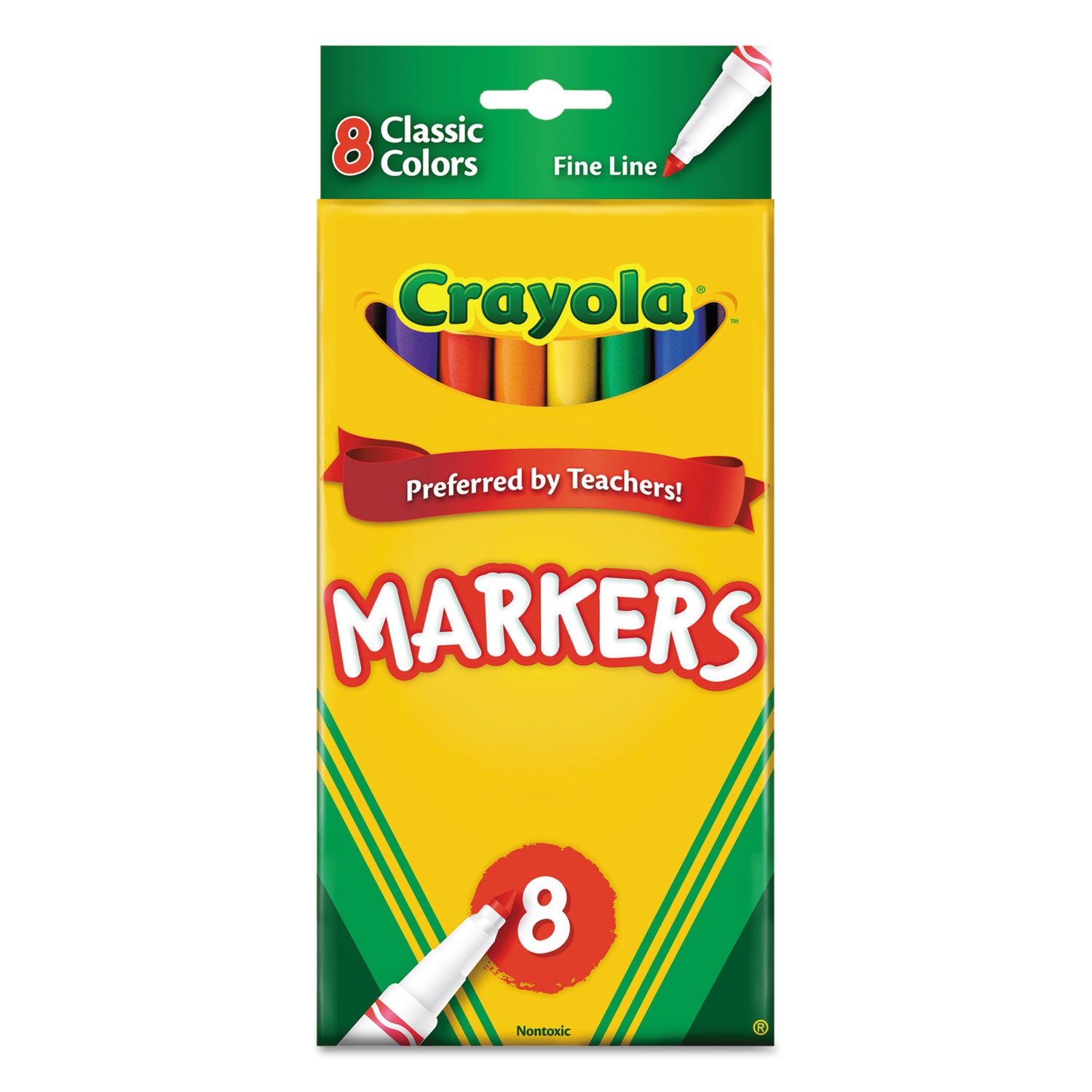 Non-Washable Marker, Fine Bullet Tip, Assorted Classic Colors, 8/pack