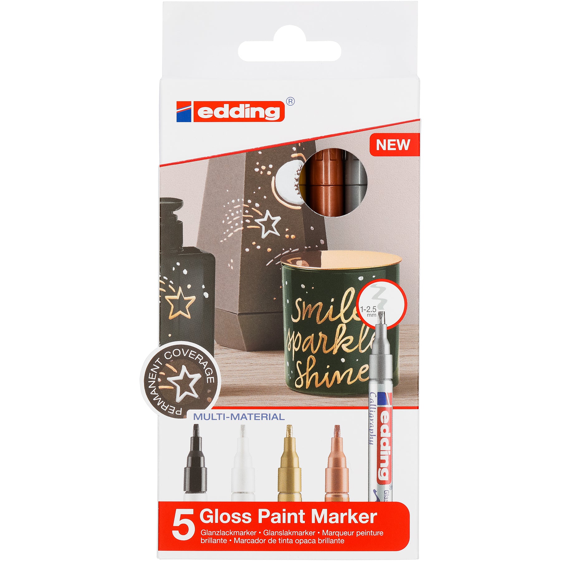 edding 753 Gloss Paint Marker Calligraphy - Set of 5 - Metallic