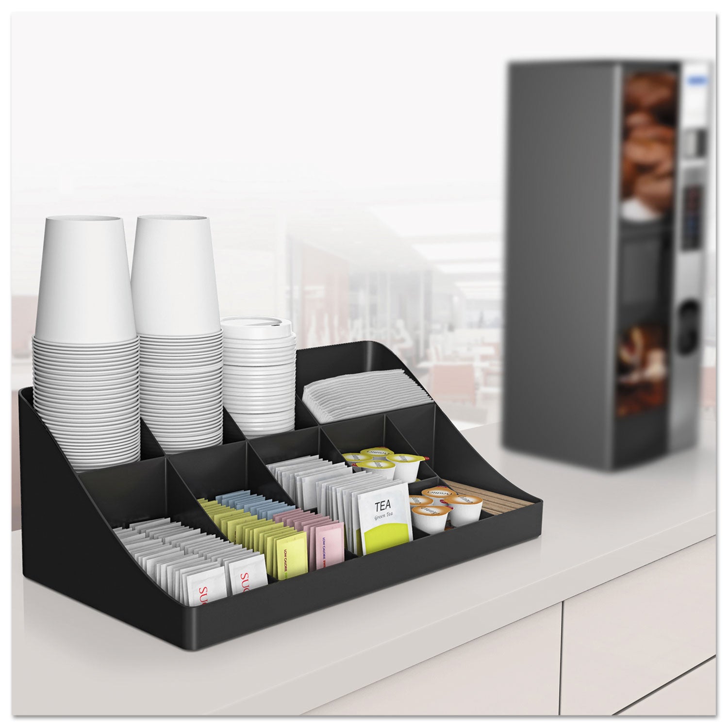 64 x Coffee/Tea Pod - 11 Compartment(s) - 9.80" Height x 18.90" Width x 6.60" Length - Easy to Clean - Black - Plastic - 1 Each