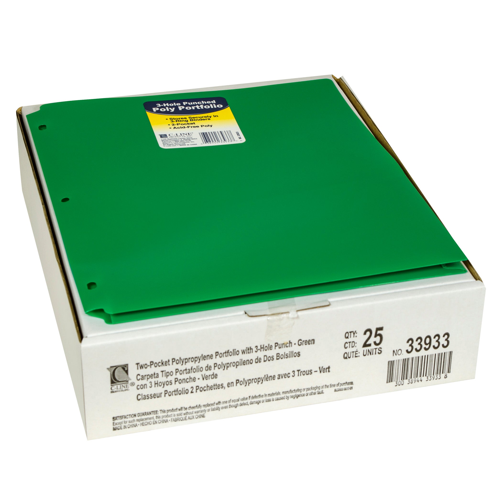 Two-Pocket Heavyweight Poly Portfolio Folder with Three-Hole Punch, Green, Each