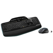 USB Wireless RF 2.40 GHz Keyboard - Black - USB Wireless RF Mouse - Optical - Scroll Wheel - Black - AA for PC - 1 Each