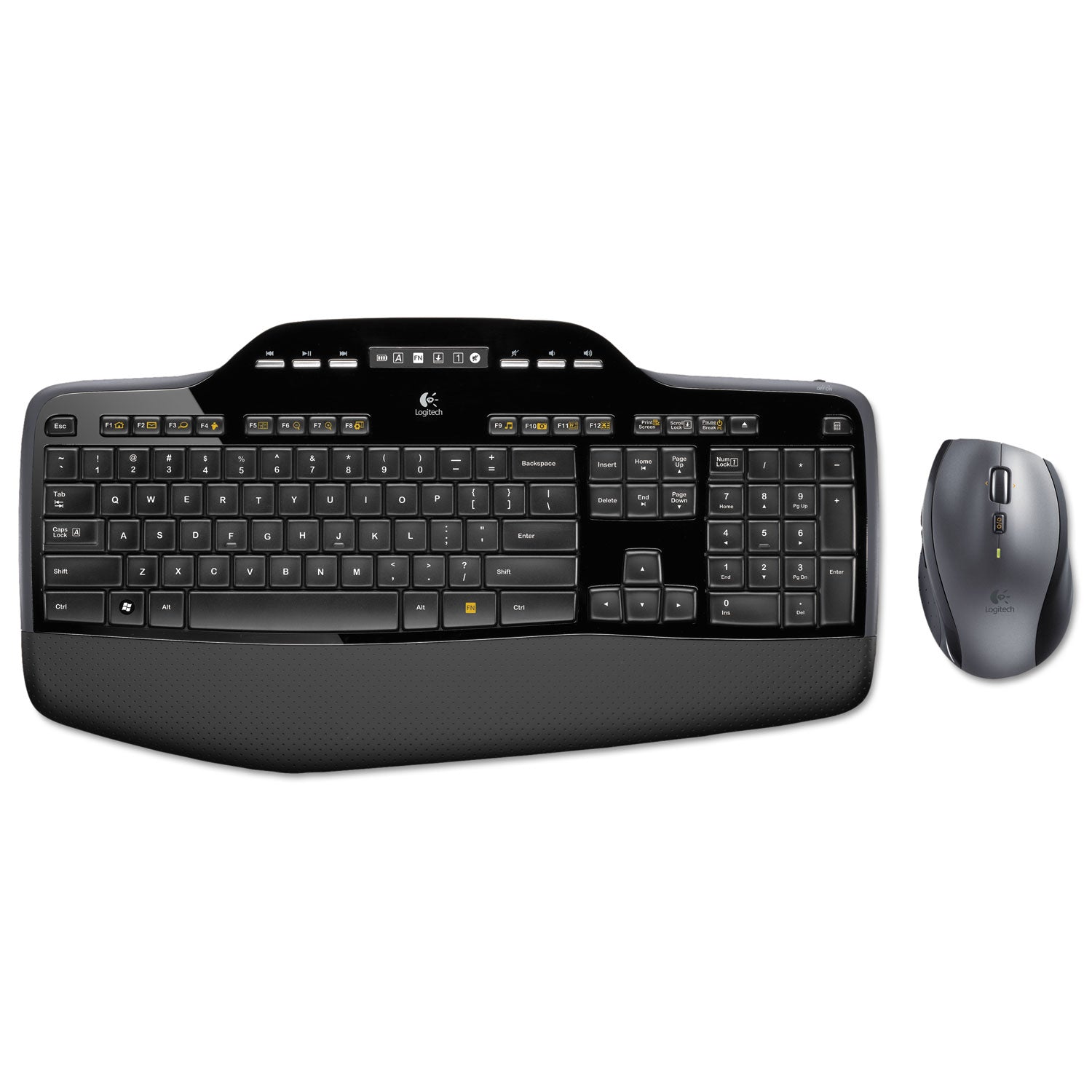 USB Wireless RF 2.40 GHz Keyboard - Black - USB Wireless RF Mouse - Optical - Scroll Wheel - Black - AA for PC - 1 Each