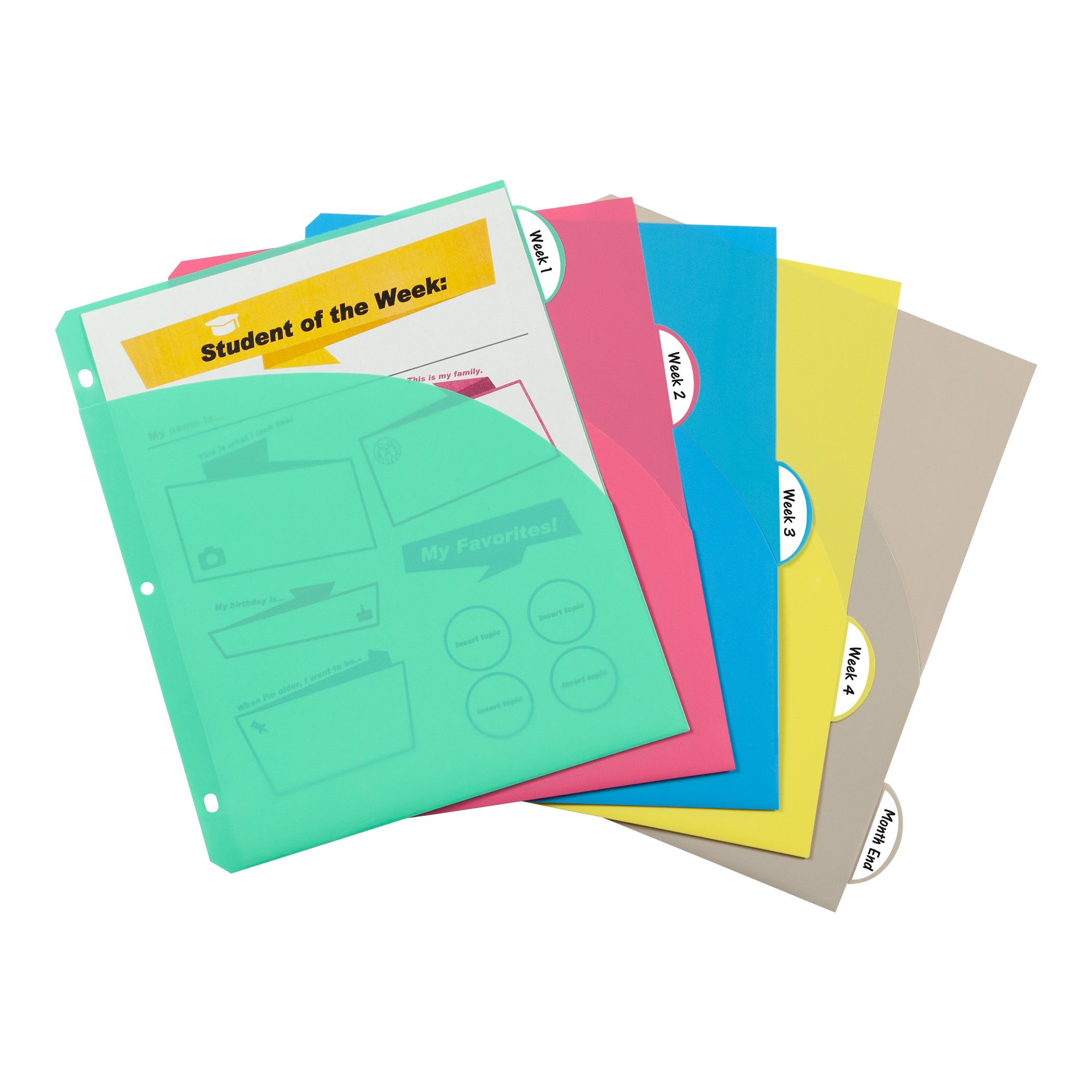 5-Tab Poly Index Dividers w/Slant Pocket, Asstd Colors