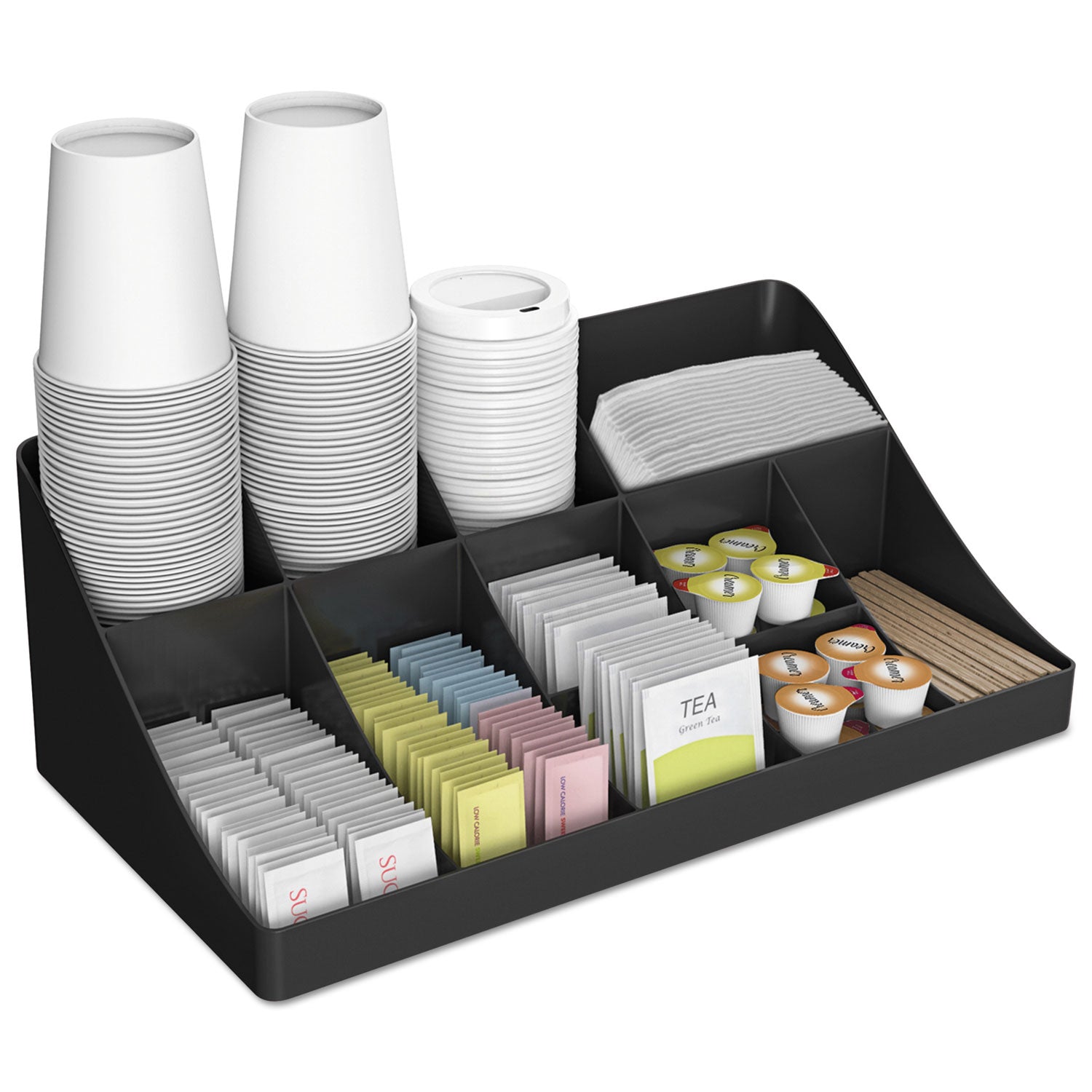64 x Coffee/Tea Pod - 11 Compartment(s) - 9.80" Height x 18.90" Width x 6.60" Length - Easy to Clean - Black - Plastic - 1 Each