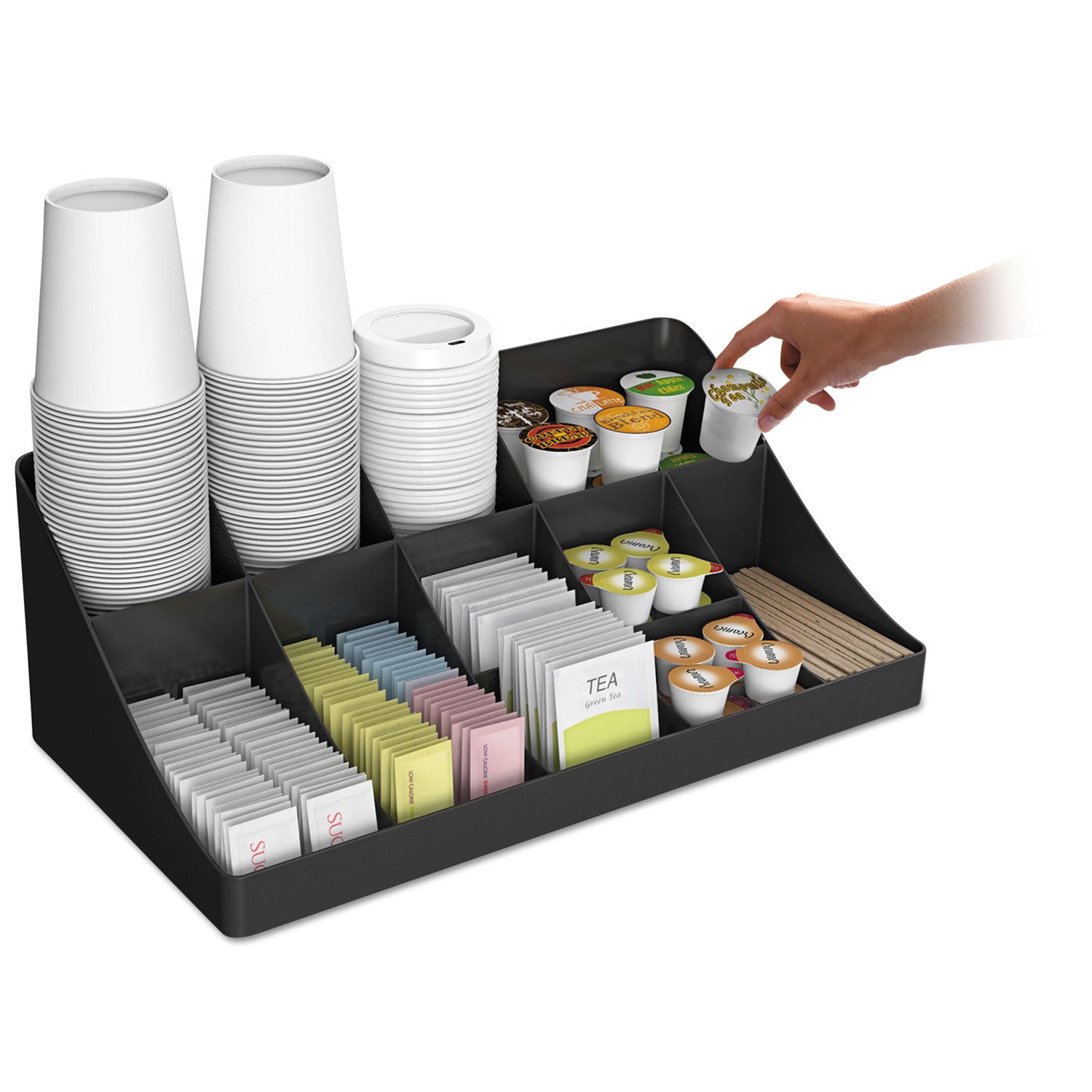 64 x Coffee/Tea Pod - 11 Compartment(s) - 9.80" Height x 18.90" Width x 6.60" Length - Easy to Clean - Black - Plastic - 1 Each