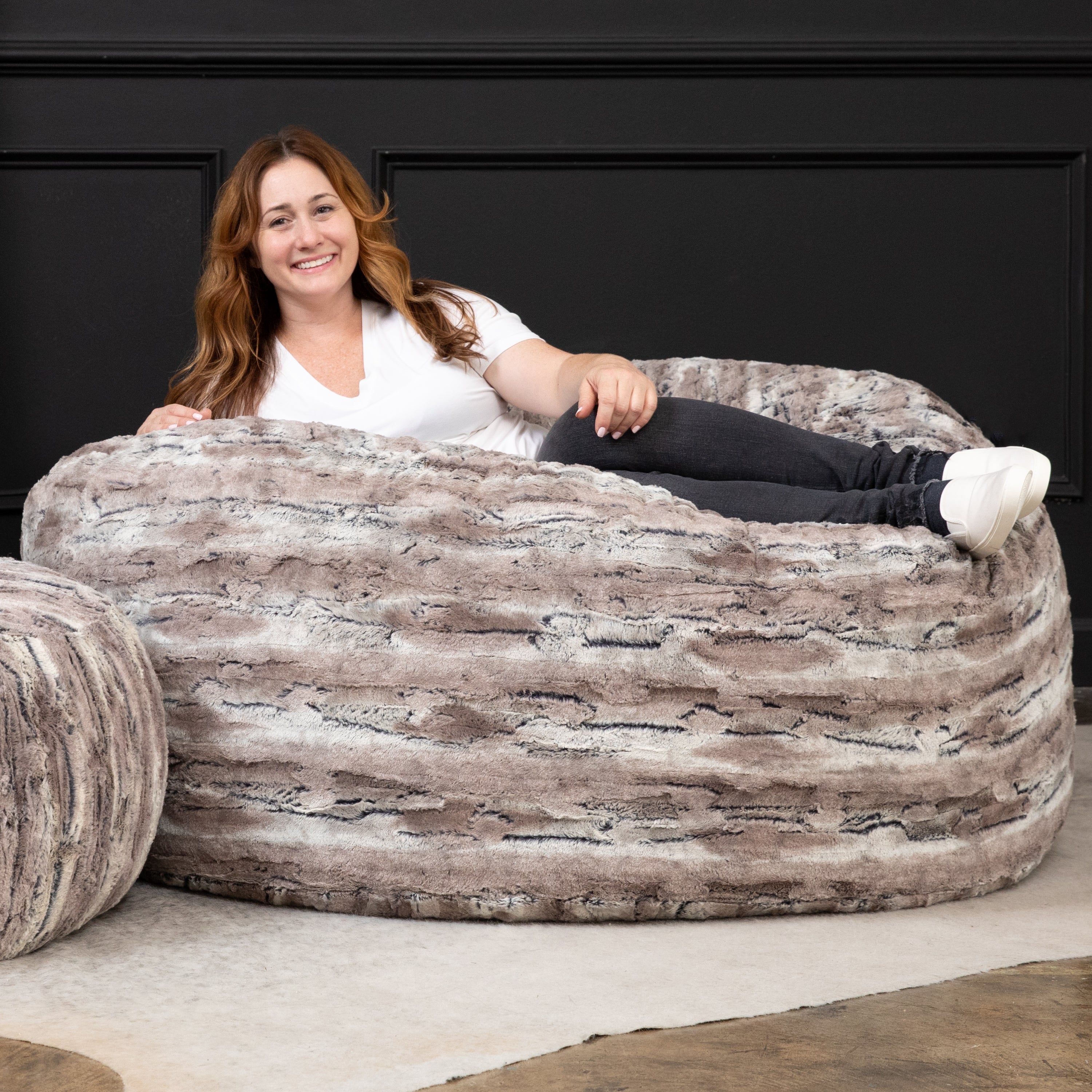 Jaxx 5 Foot Saxx Bean Bag Chair For Adults - Luxe Faux Fur, Mountain Fox