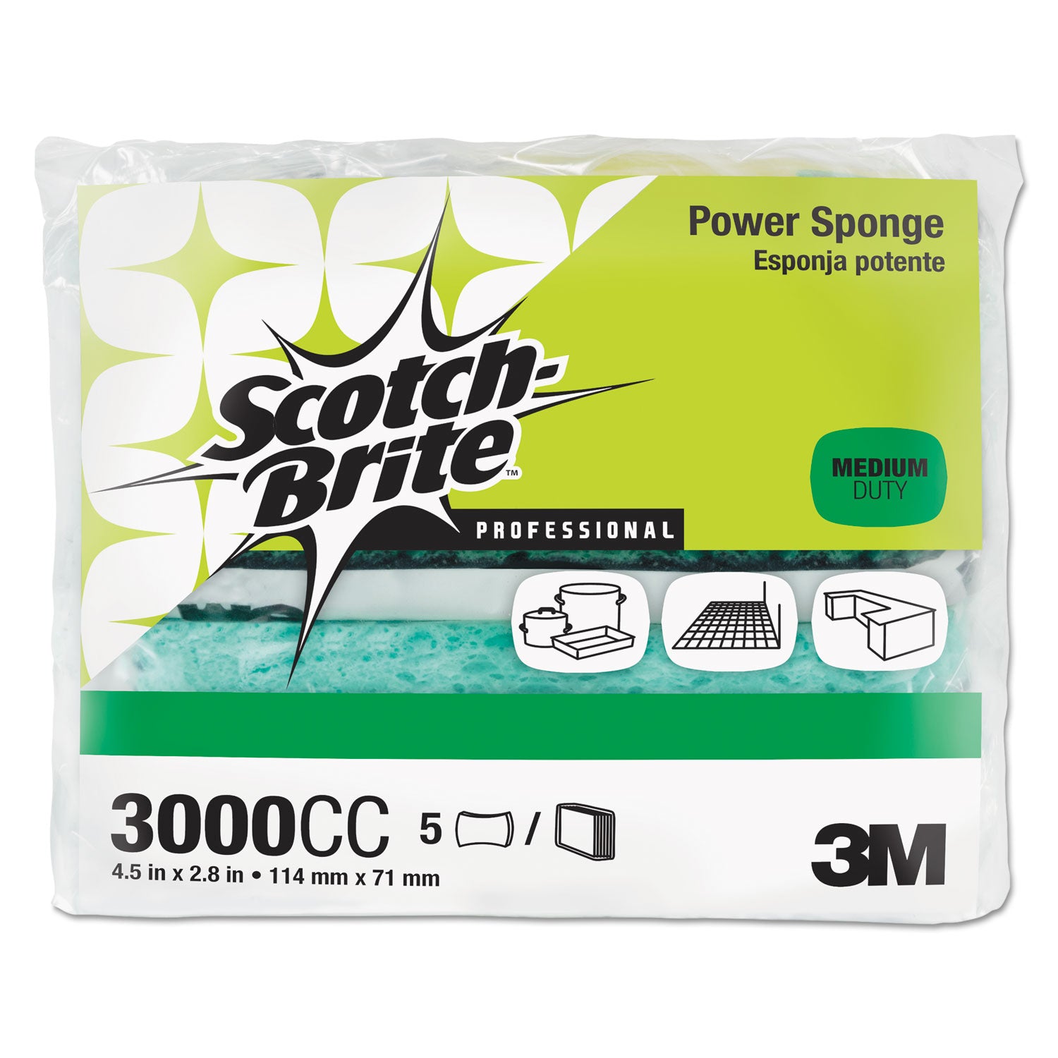 Scotch-Brite Power Sponges - 0.7" Height x 4.5" Width x 2.8" Depth - 1 Pack - Aqua