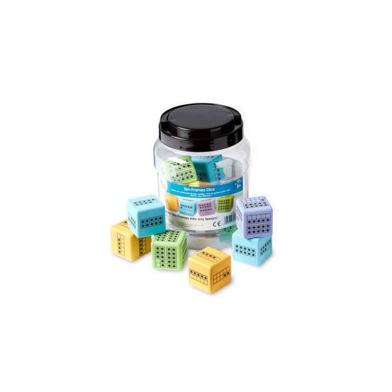 Dice, Ten-Frames, Foam 4 Clrs, S/12