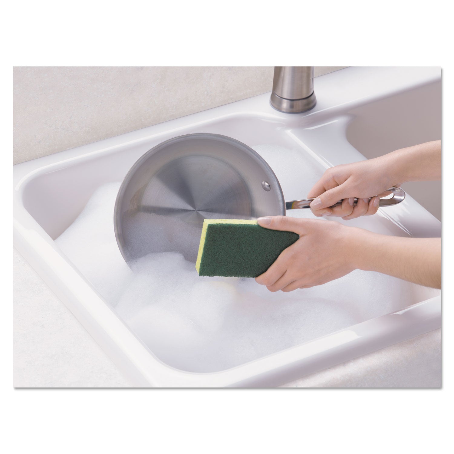 Scotch-Brite Heavy-Duty Scrub Sponges - 2.8" Height x 4.5" Width x 4.5" Length x 590 mil Thickness - 3 / Pack - Yellow, Green