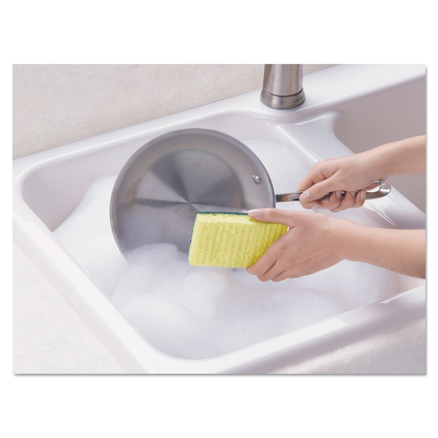 Scotch-Brite Heavy-Duty Scrub Sponges - 2.8" Height x 4.5" Width x 4.5" Length x 590 mil Thickness - 3 / Pack - Yellow, Green