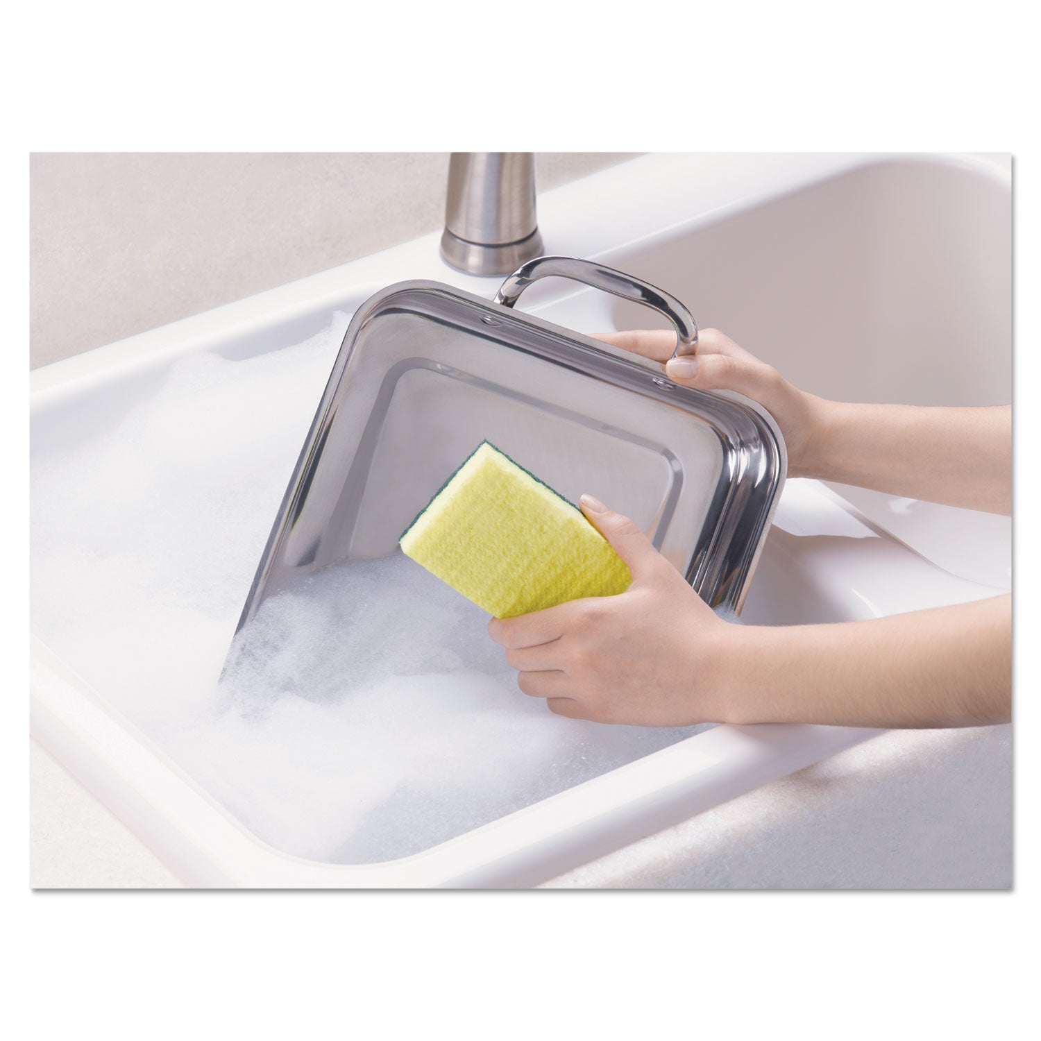 Scotch-Brite Heavy-Duty Scrub Sponges - 2.8" Height x 4.5" Width x 4.5" Length x 590 mil Thickness - 3 / Pack - Yellow, Green