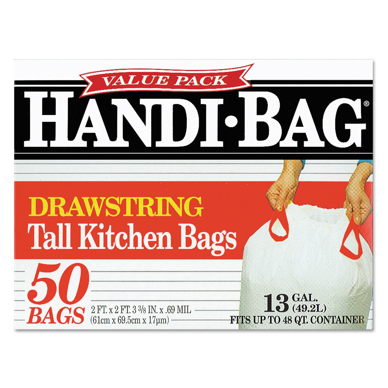 Drawstring Kitchen Bags, 13 gal, 24" x 27.4", White, 50 Bags/Box, 6 Boxes/Carton