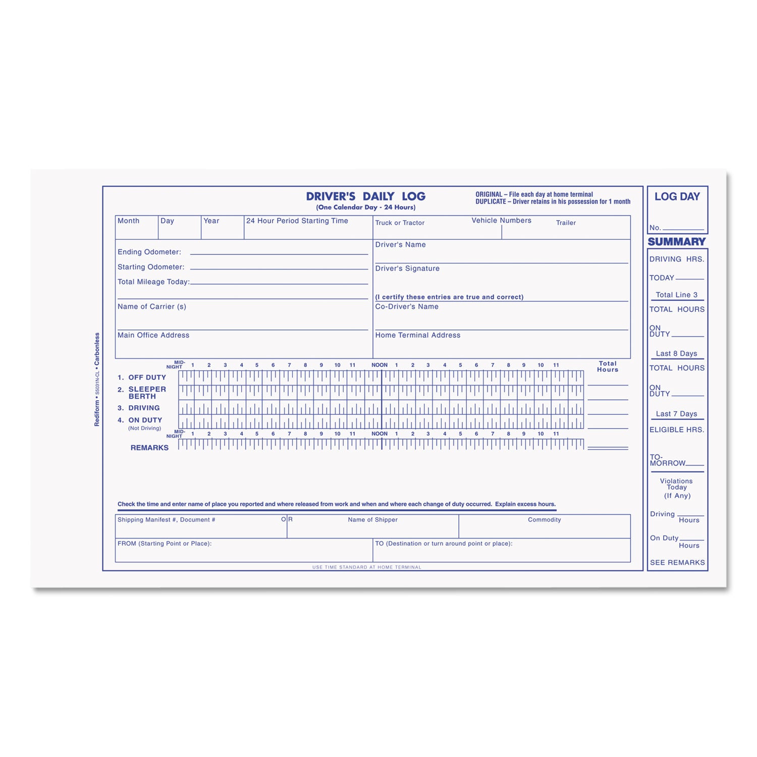 2 Part - Carbonless Copy - 5.37" x 8.75" Form Size - White - Black Print Color - Recycled - 1 Each