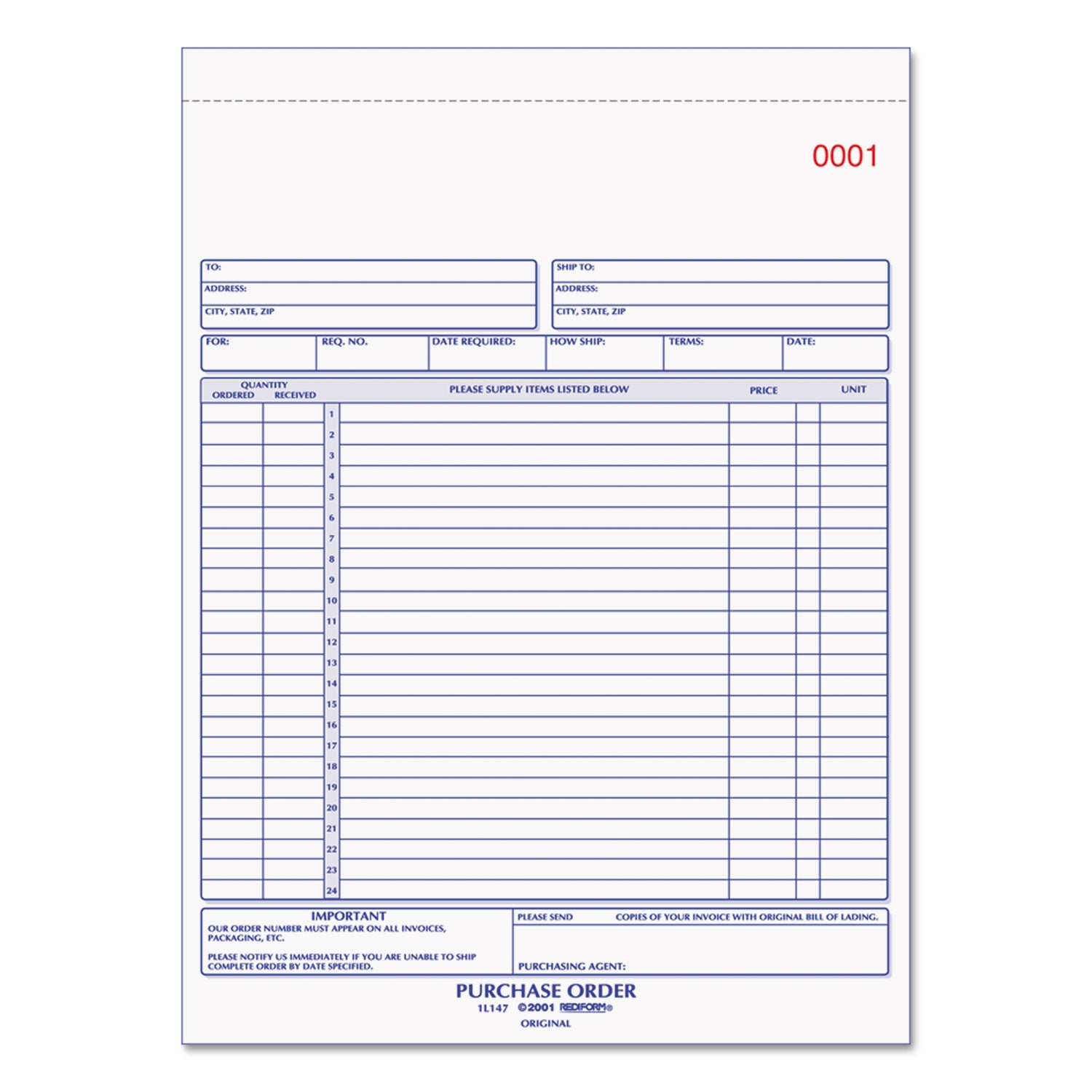 Rediform 2-part Carbonless Purchase Order Book - 3 Part - 8.50" x 11" Sheet Size - White, Canary, Pink - White Sheet(s) - 1 Each