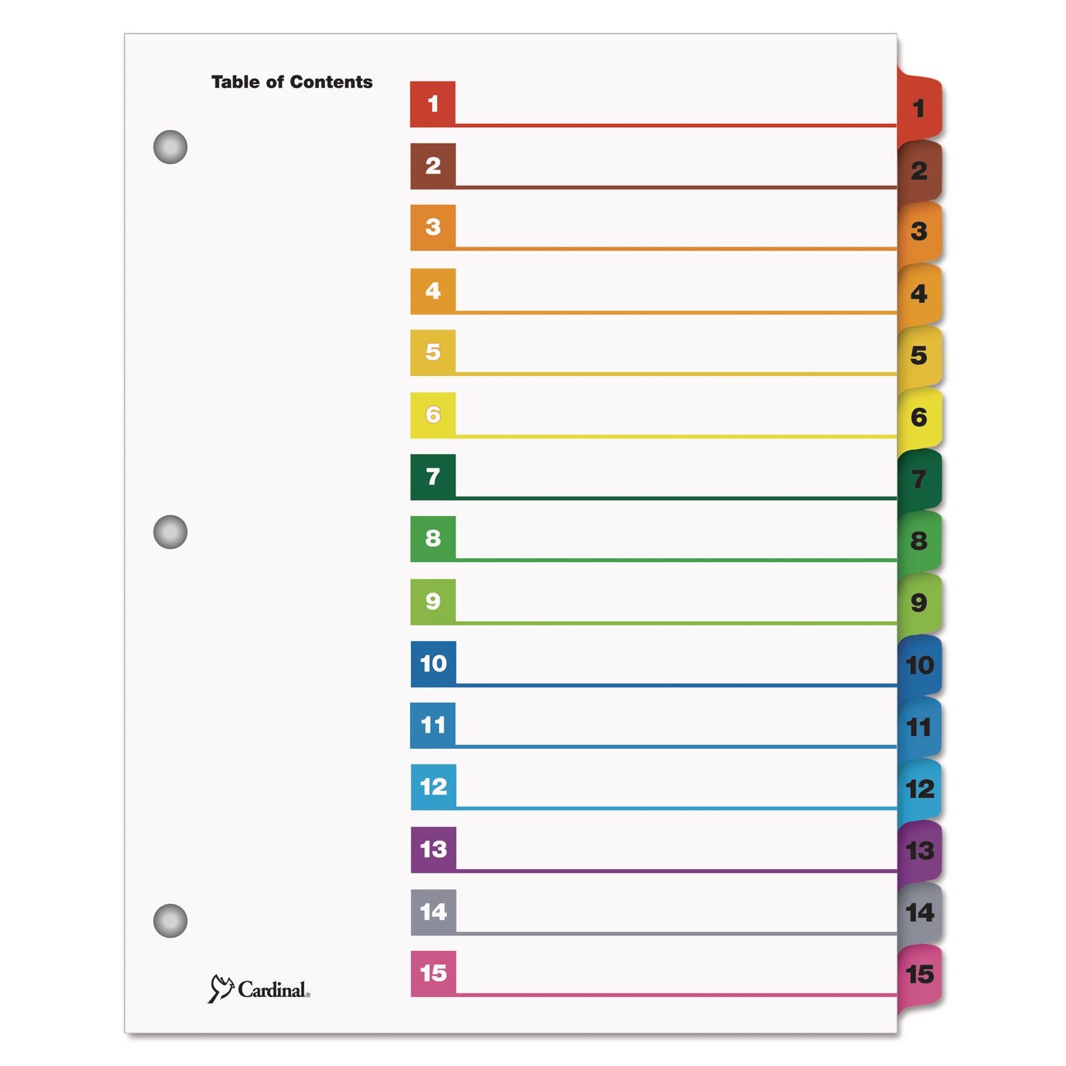 Cardinal OneStep Index System, 15 Dividers, 1 Set, Letter Size, White Paper, Multicolor Mylar Tabs, 3-Hole Punched, Reinforced Tabs and Edges