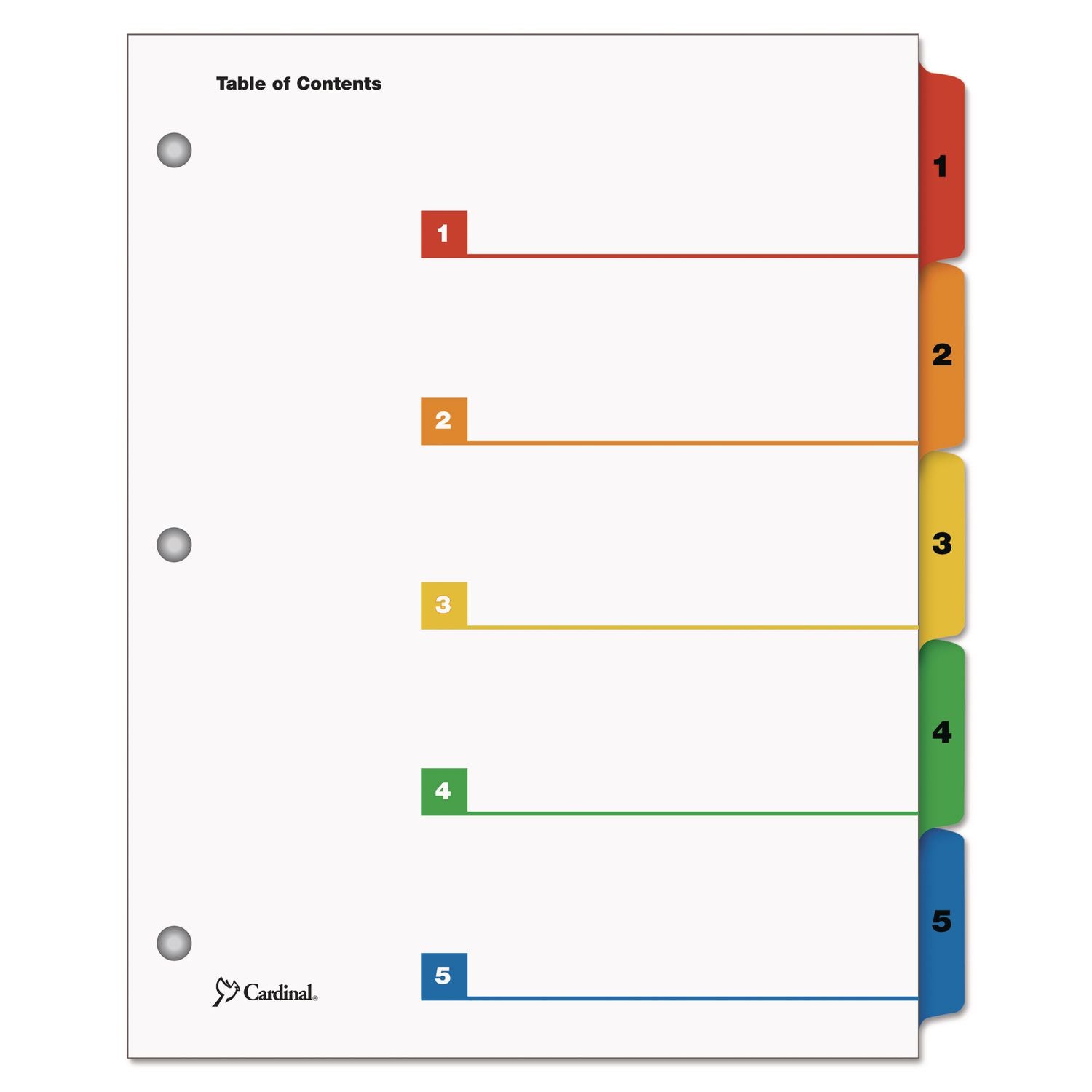 Cardinal OneStep Index System, 5 Dividers, 5 Multicolor Mylar Tabs, Letter Size, 3-Hole Punched, White, 1 Set