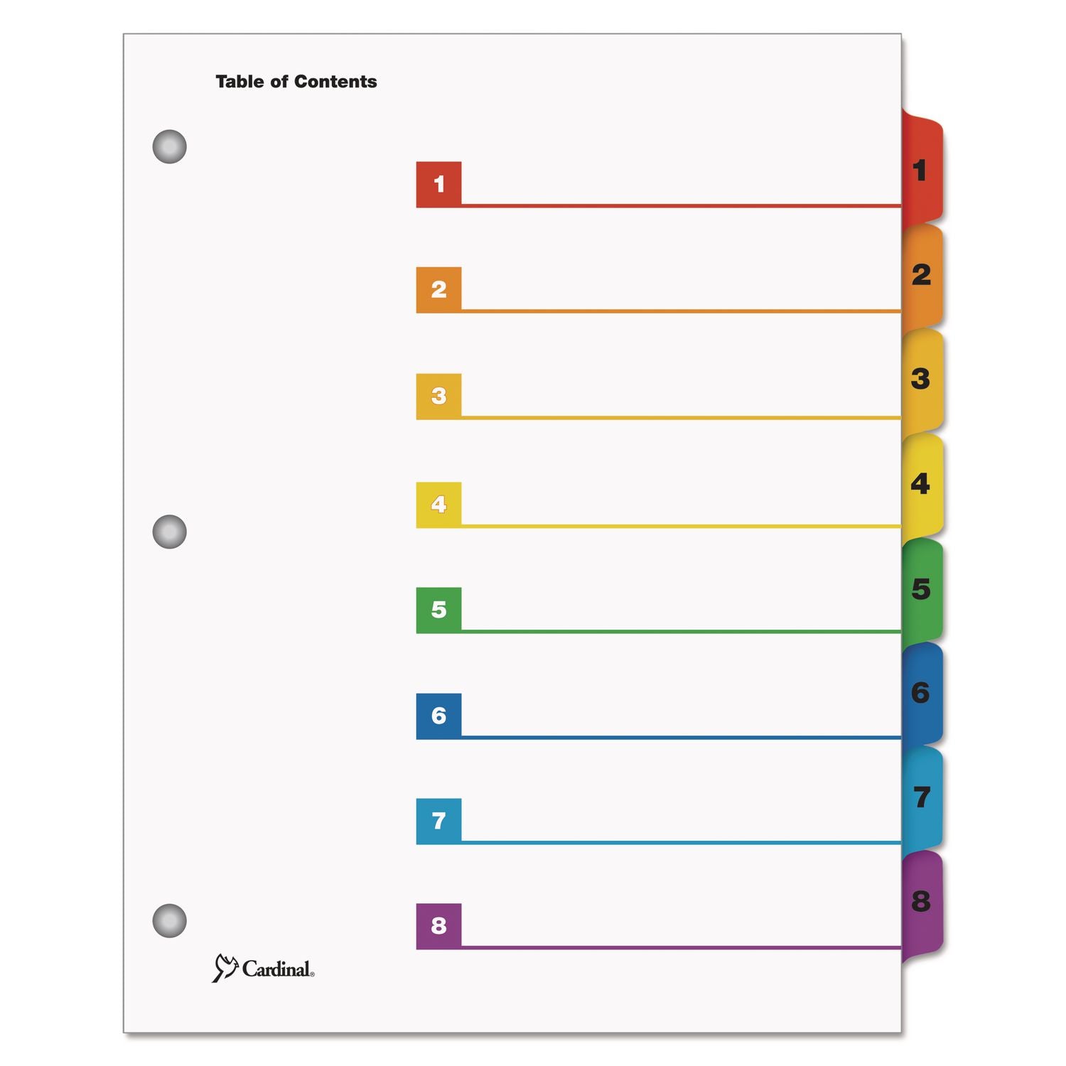 Cardinal OneStep Index System, 8 Dividers, 8 Multicolor Mylar Tabs, 3-Hole Punched, Letter Size, White Paper, Reinforced Tabs and Edges, 1 Set