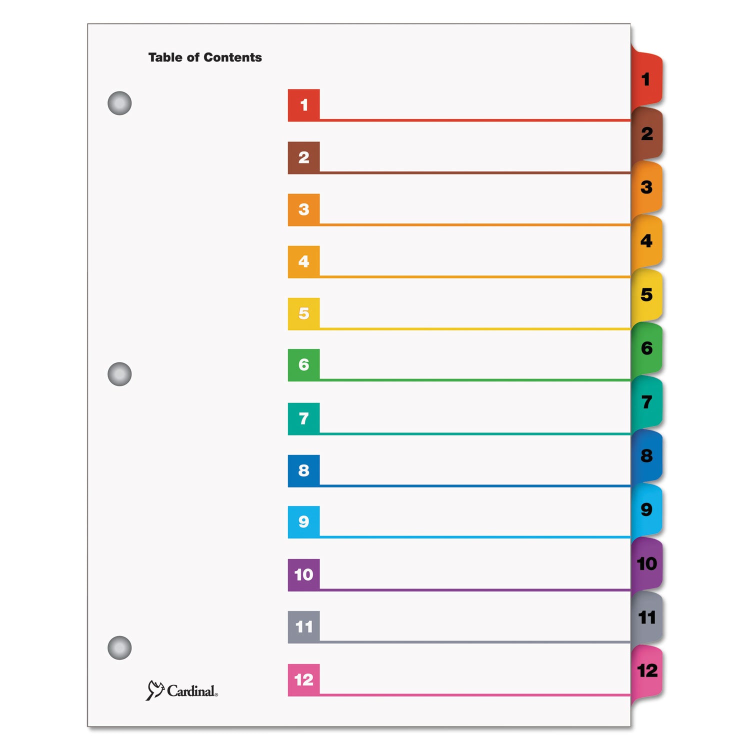 Cardinal OneStep Index System, 12 Dividers, 12 Multicolor Mylar Tabs, 3-Hole Punched, Letter Size, White, 1 Set