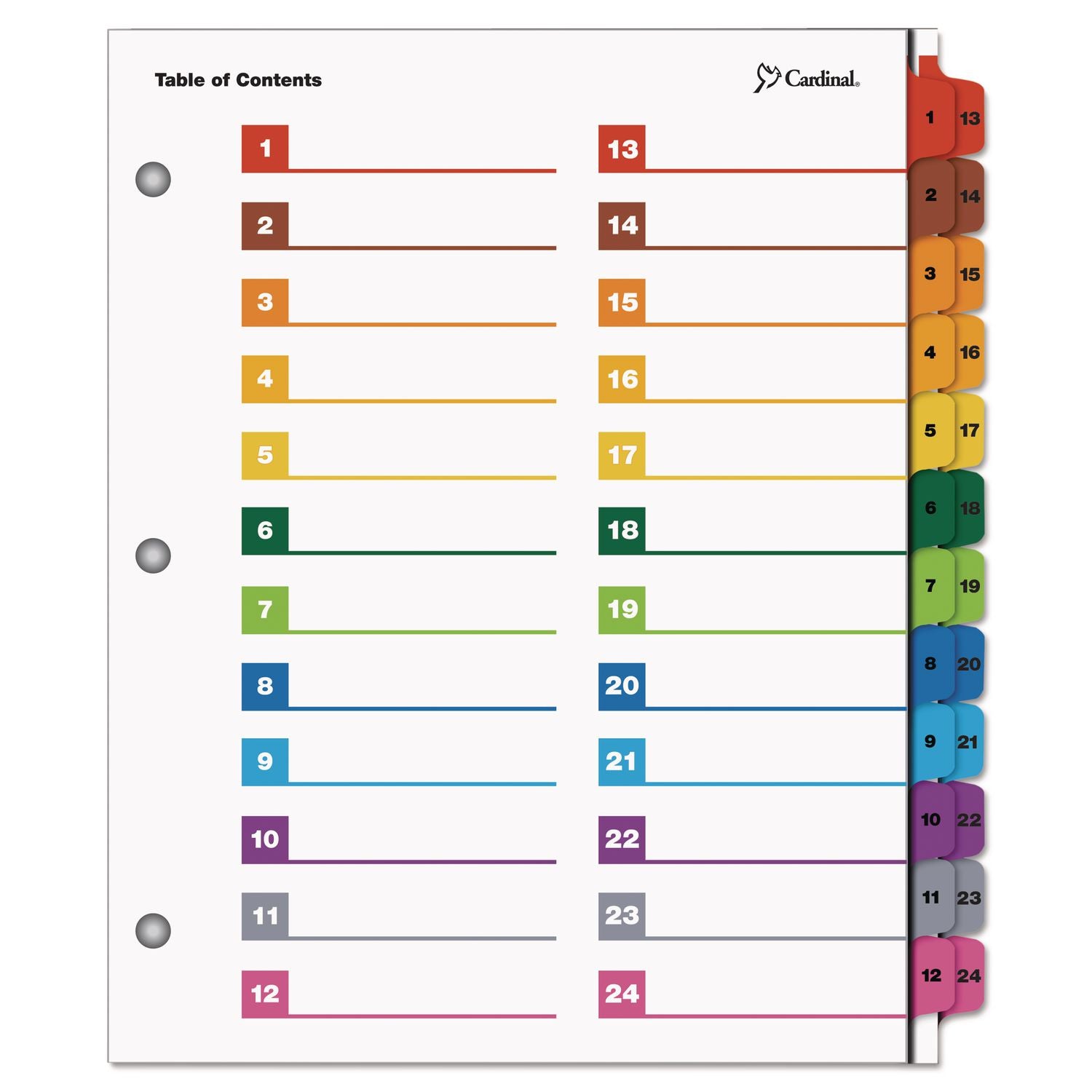 Cardinal OneStep Printable Dividers, 24 Print-on Tabs, Letter Size, 8.5" x 11", 3-Hole Punched, Multicolor, Reinforced Edges and Tabs, 1 Each